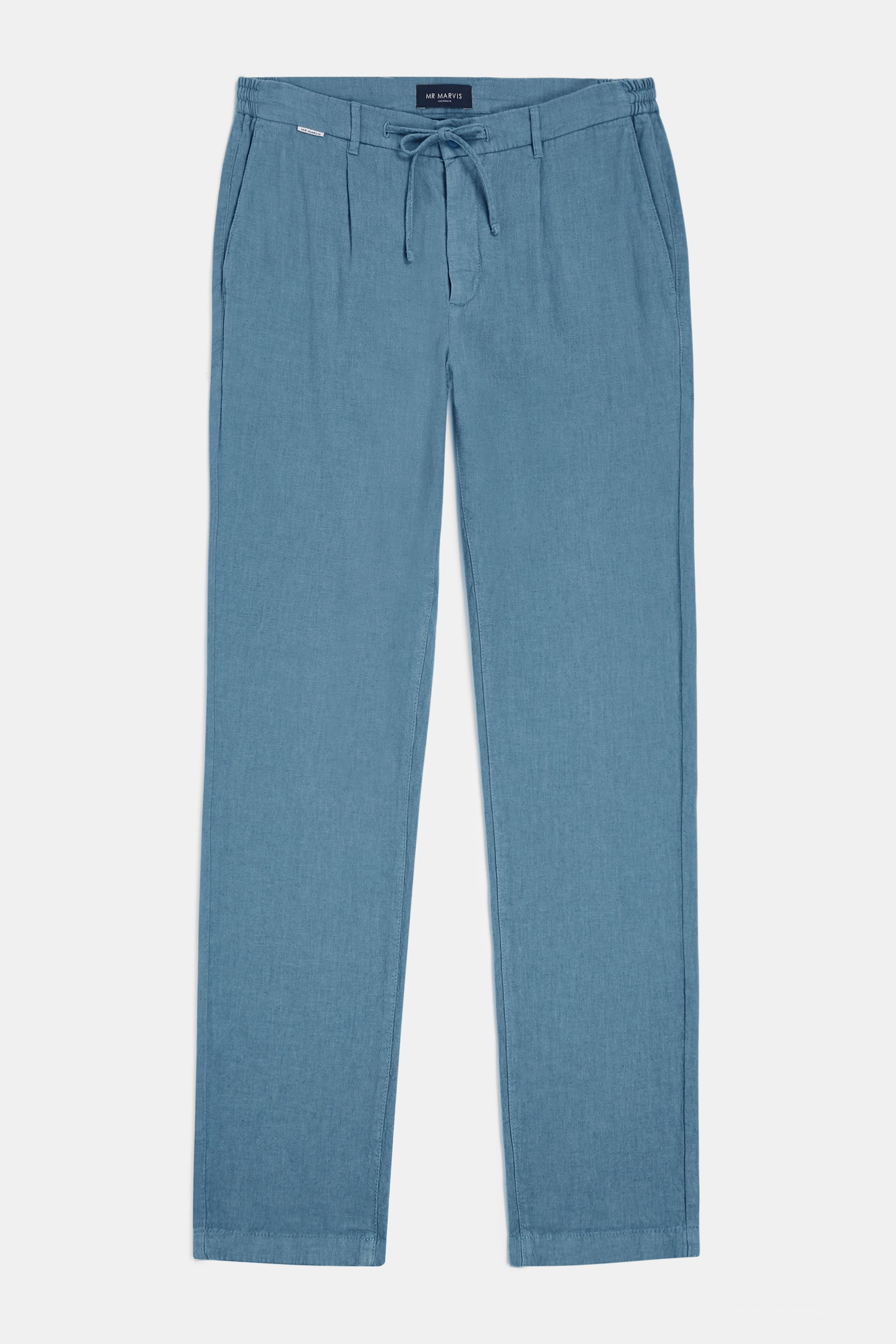 Mens linen blend trousers with relaxed fit in blue