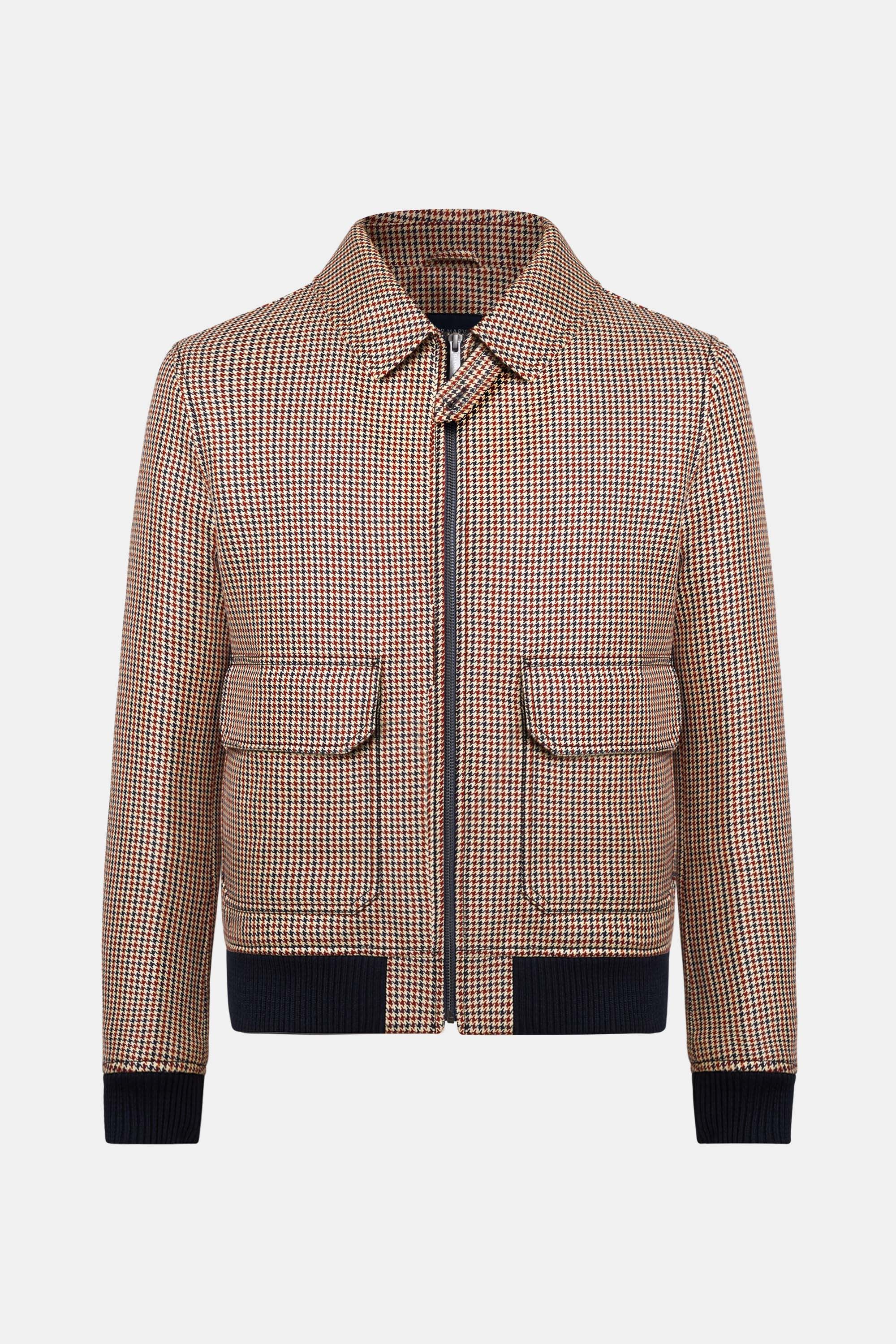 Veste aviateur pour homme en coton et laine à motif pied-de-poule