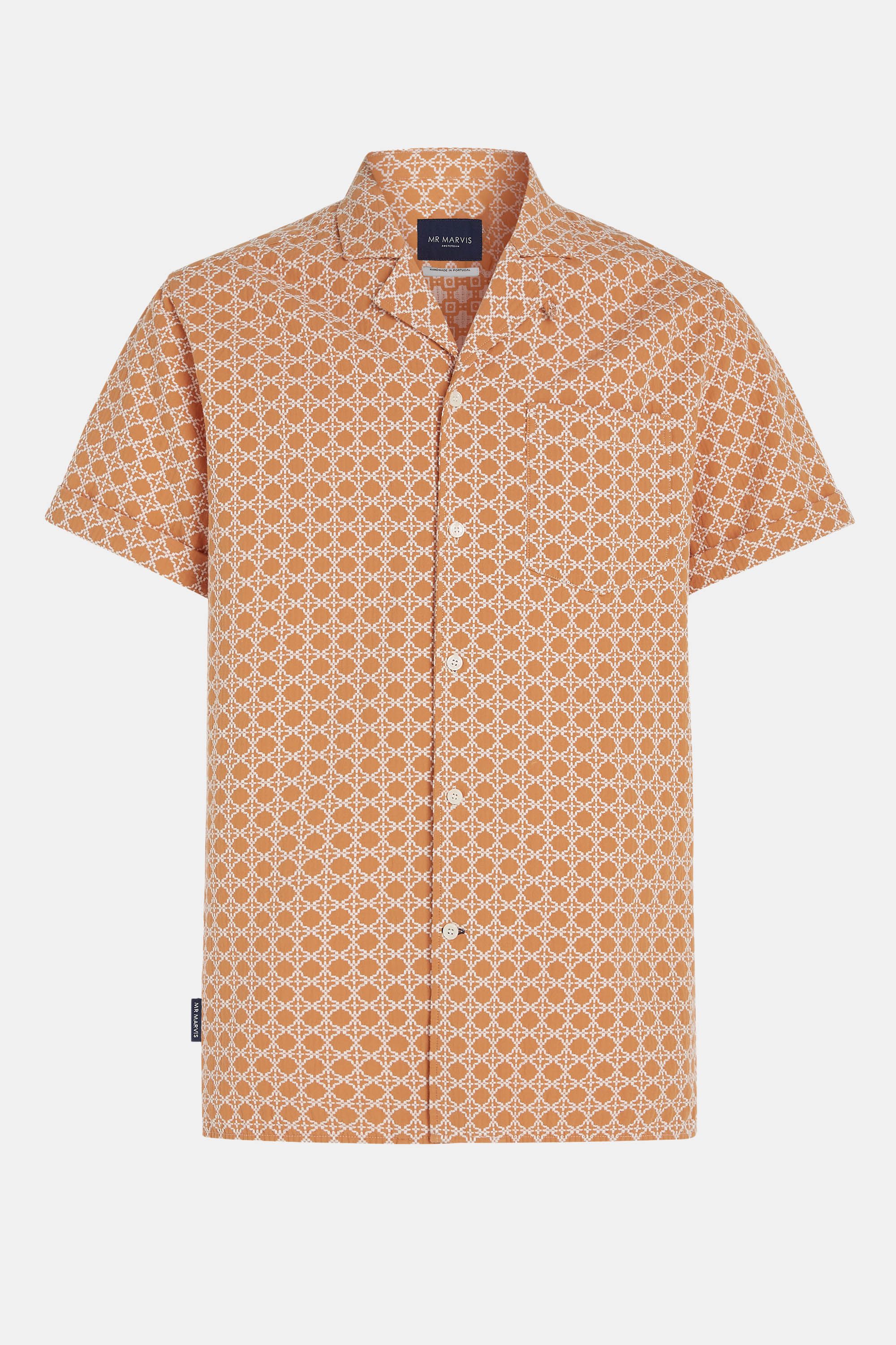 Mens short sleeve shirt with relaxed fit in orange & white