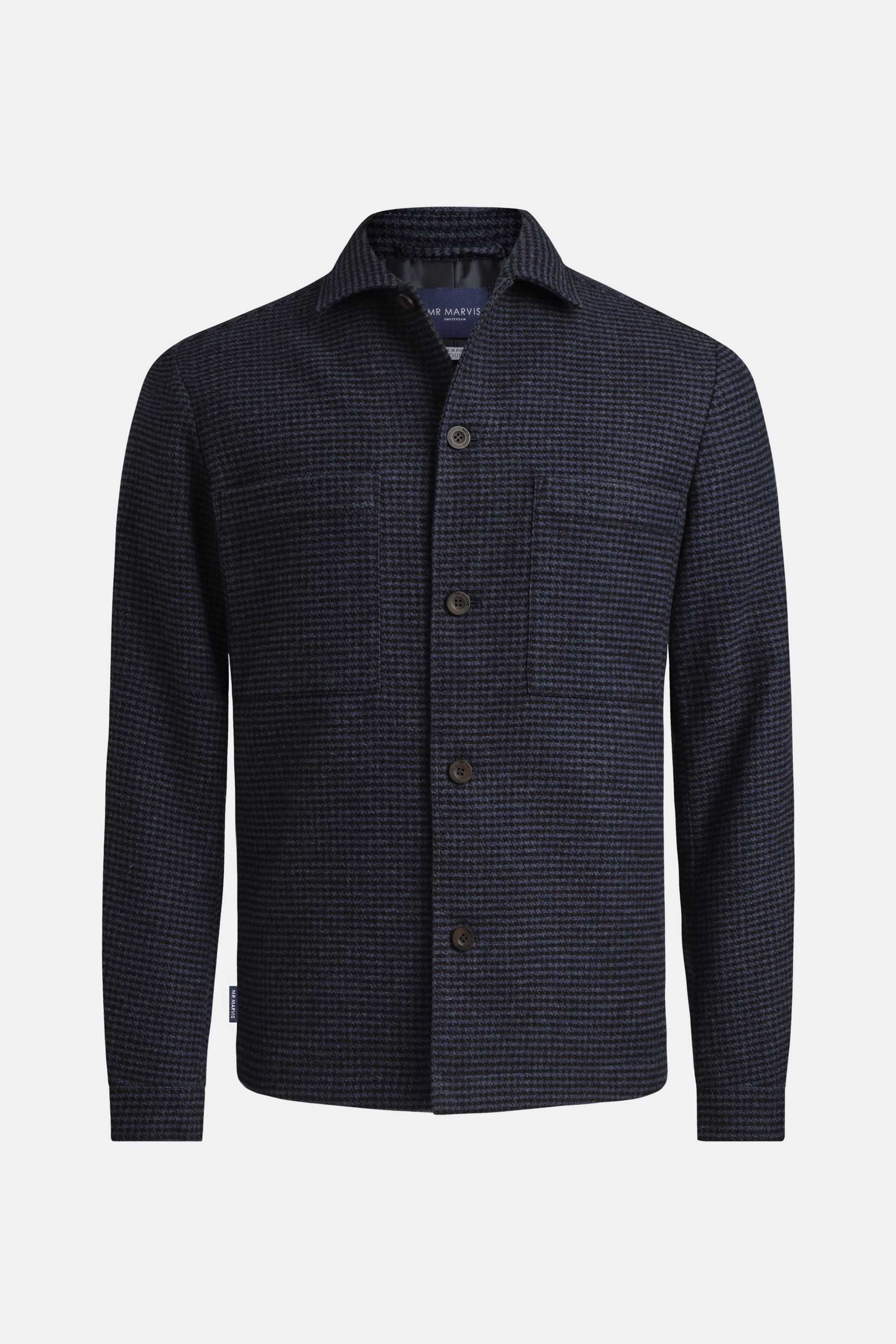 Heren shacket met knoopsluiting in donkerblauw pied-de-poule