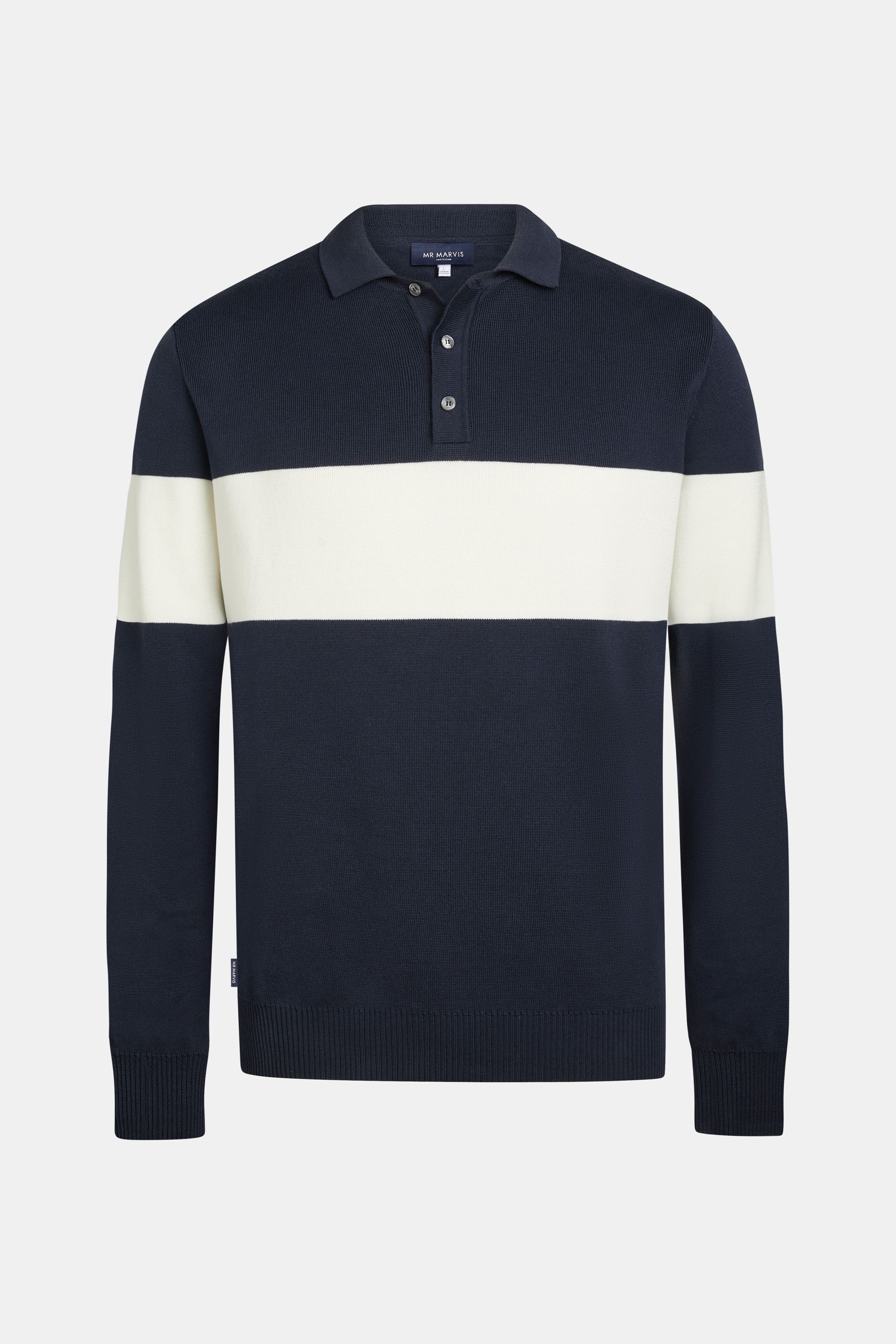 Pull rugby pour homme en bleu foncé avec blanc cassé