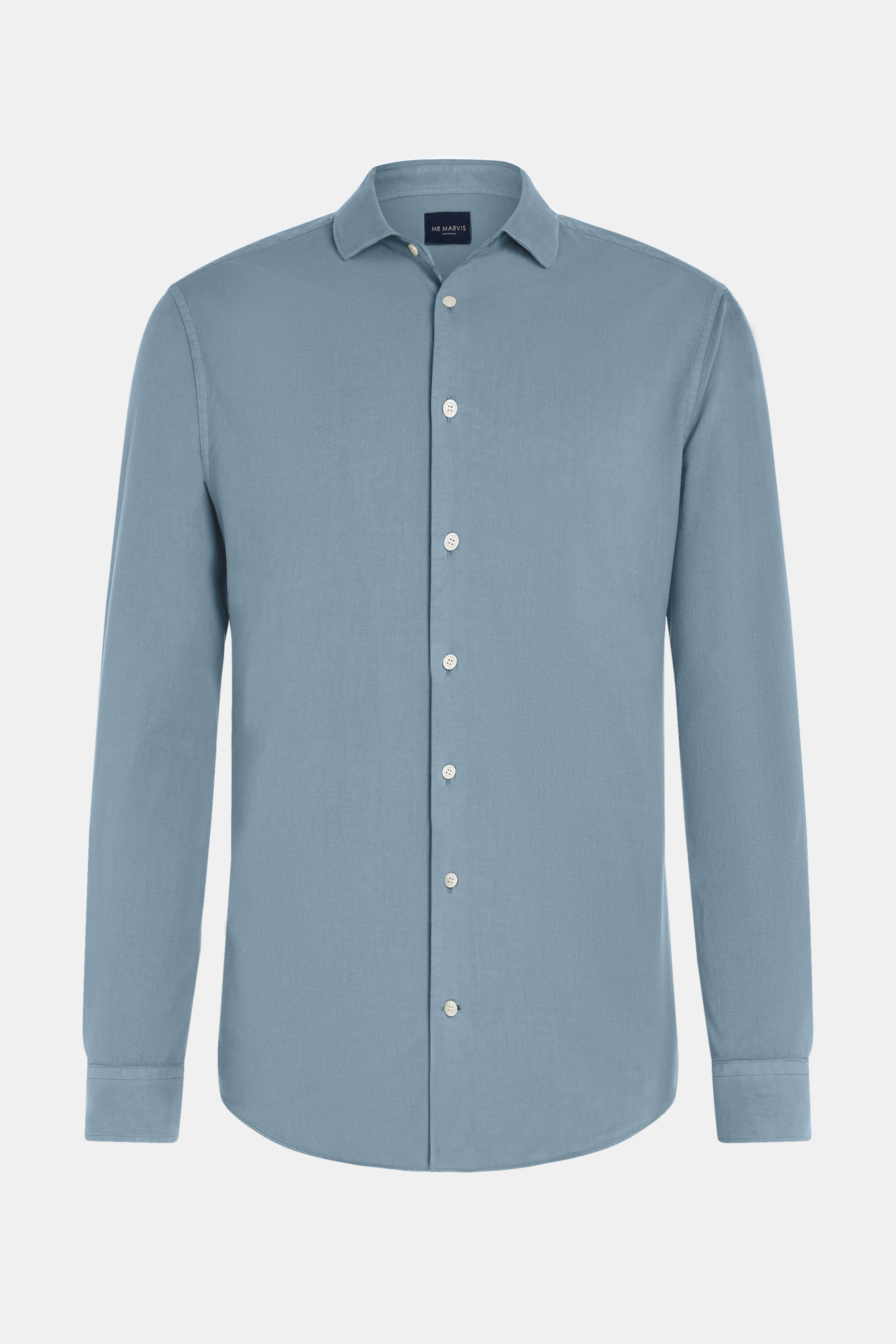Heren katoenen overhemd met regular fit in licht grijzeblauw