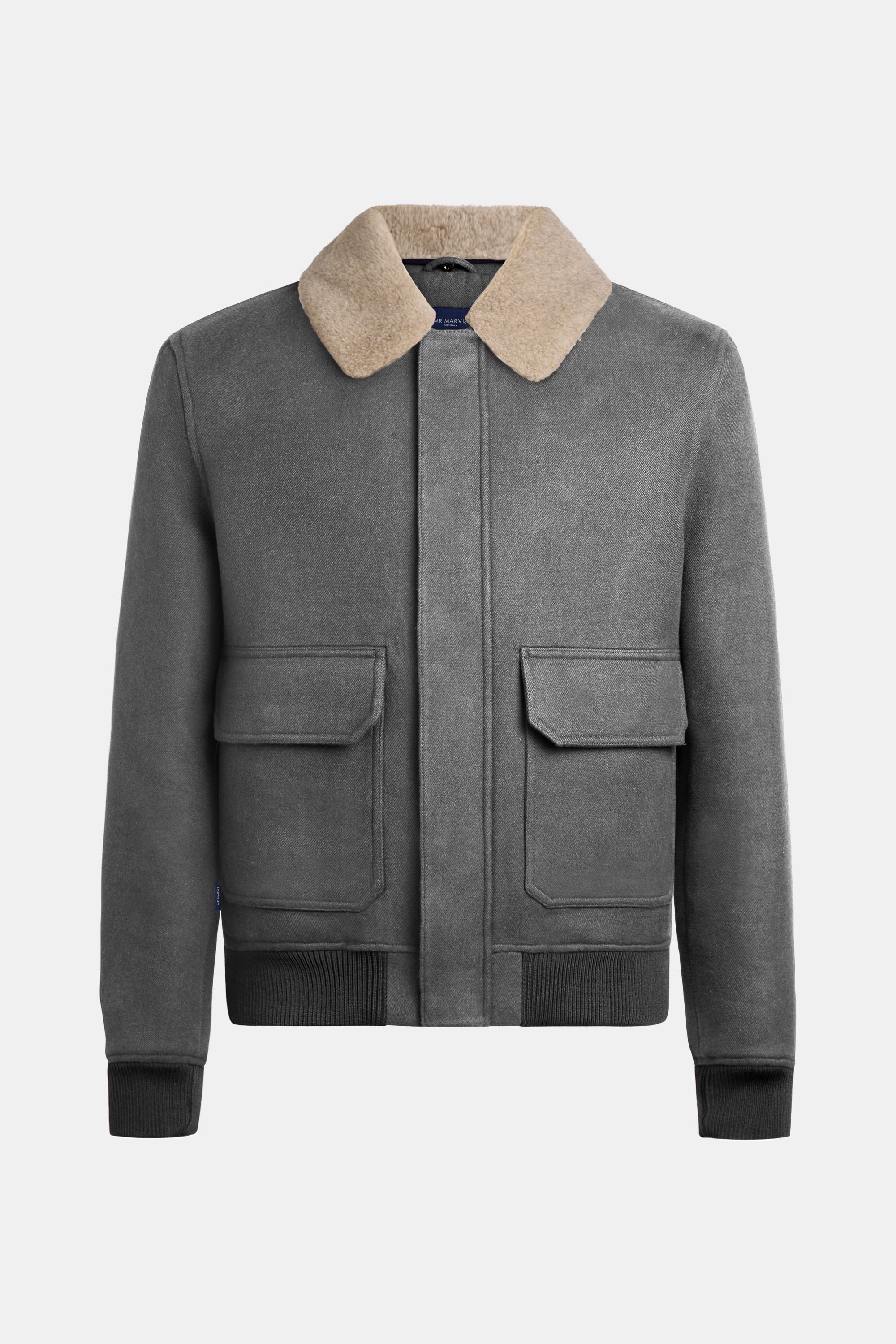 Mens aviator jacket in cotton and wool in classic grey