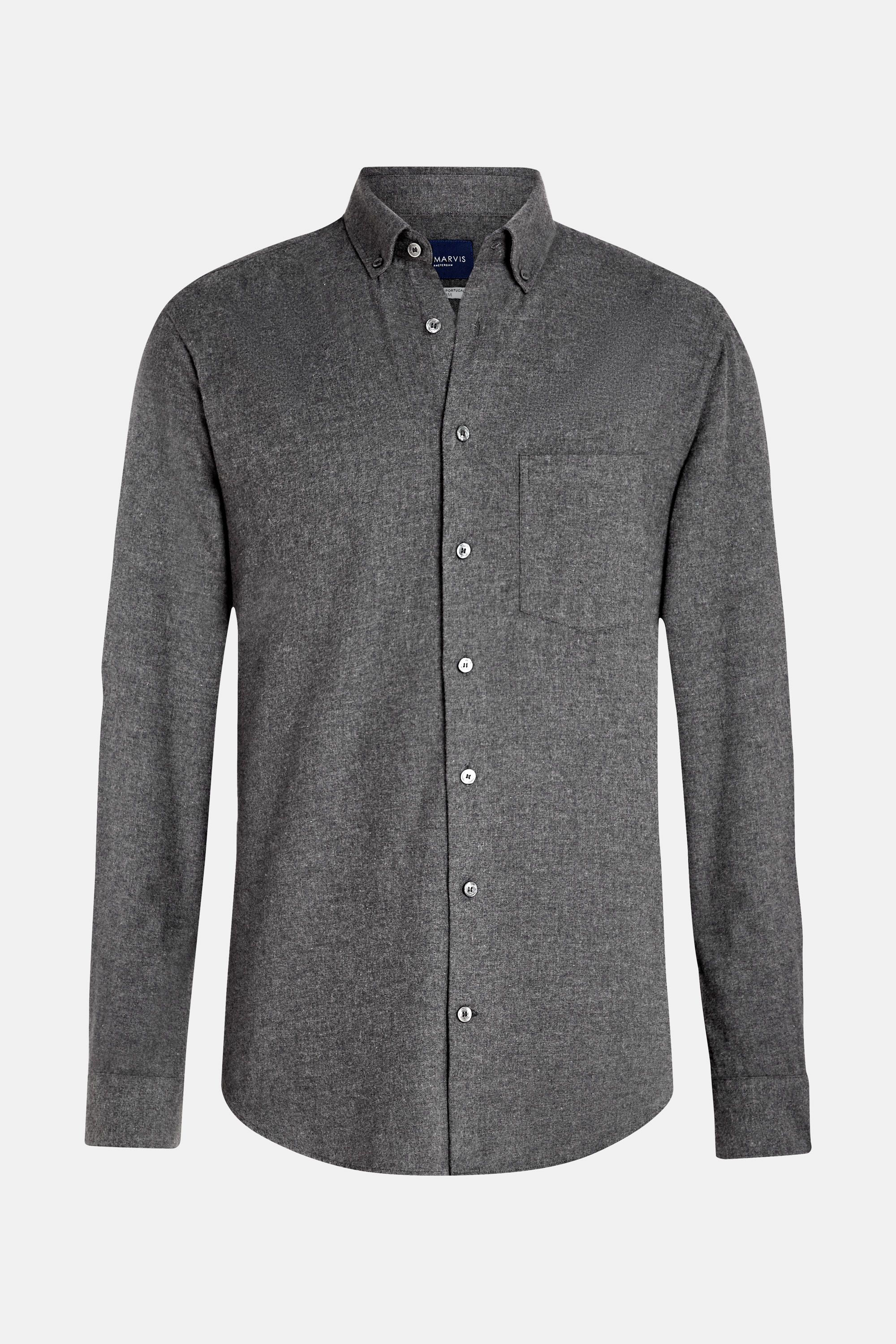 Mens flannel button down shirt with regular fit in classic grey
