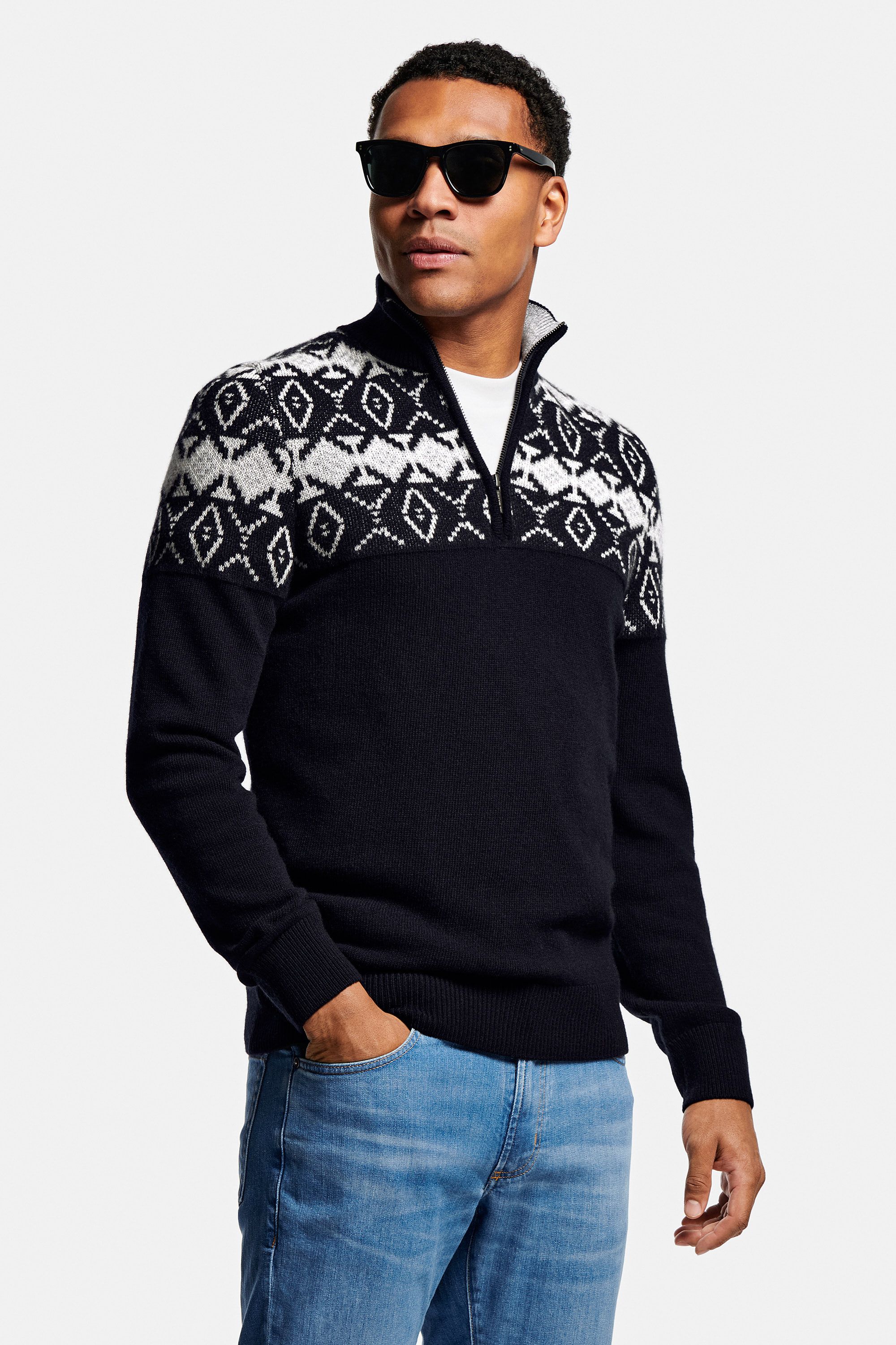 Retro wool sweater with zip collar for men - The Retro Zip