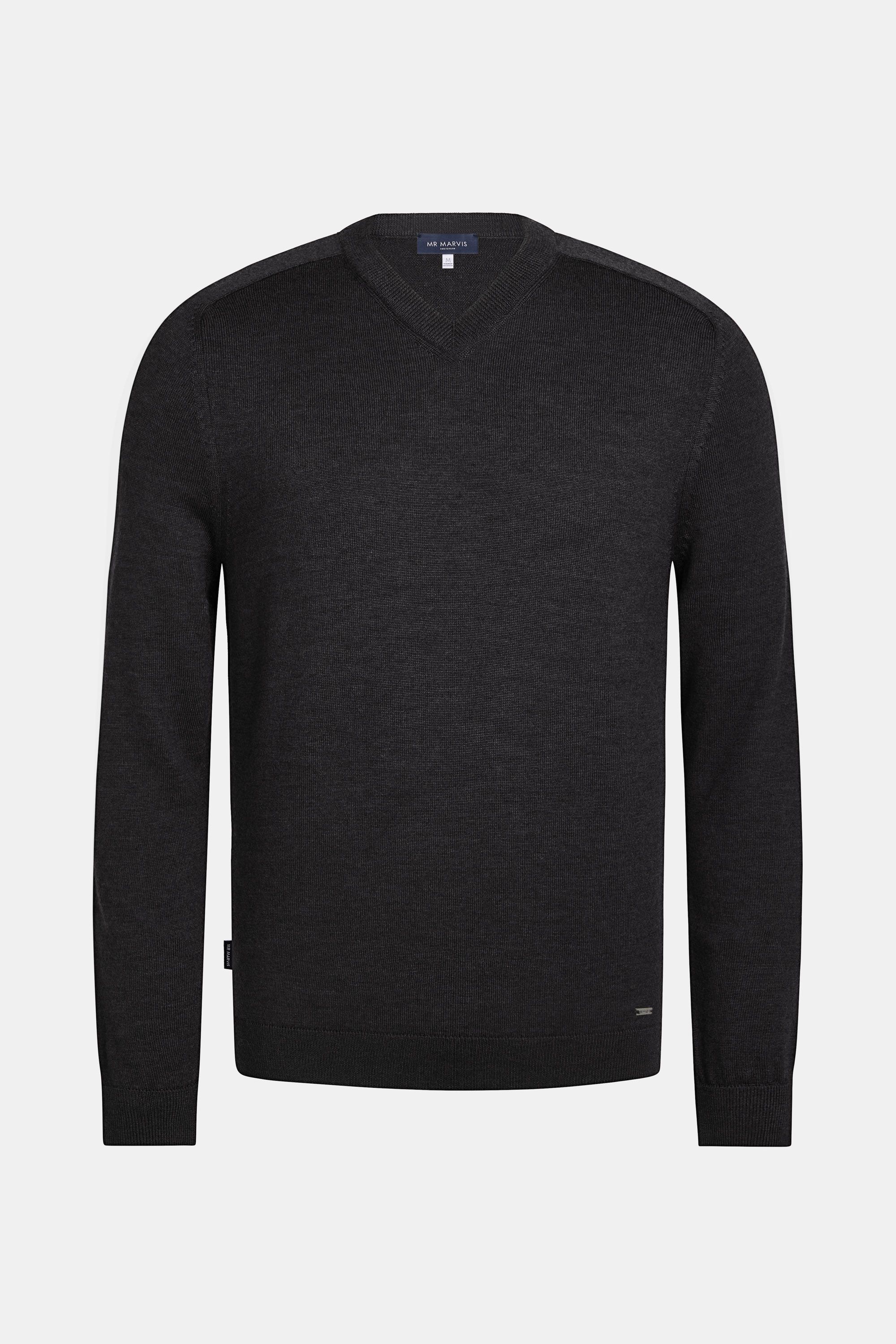 Pull en laine mérinos à col V pour homme en gris foncé