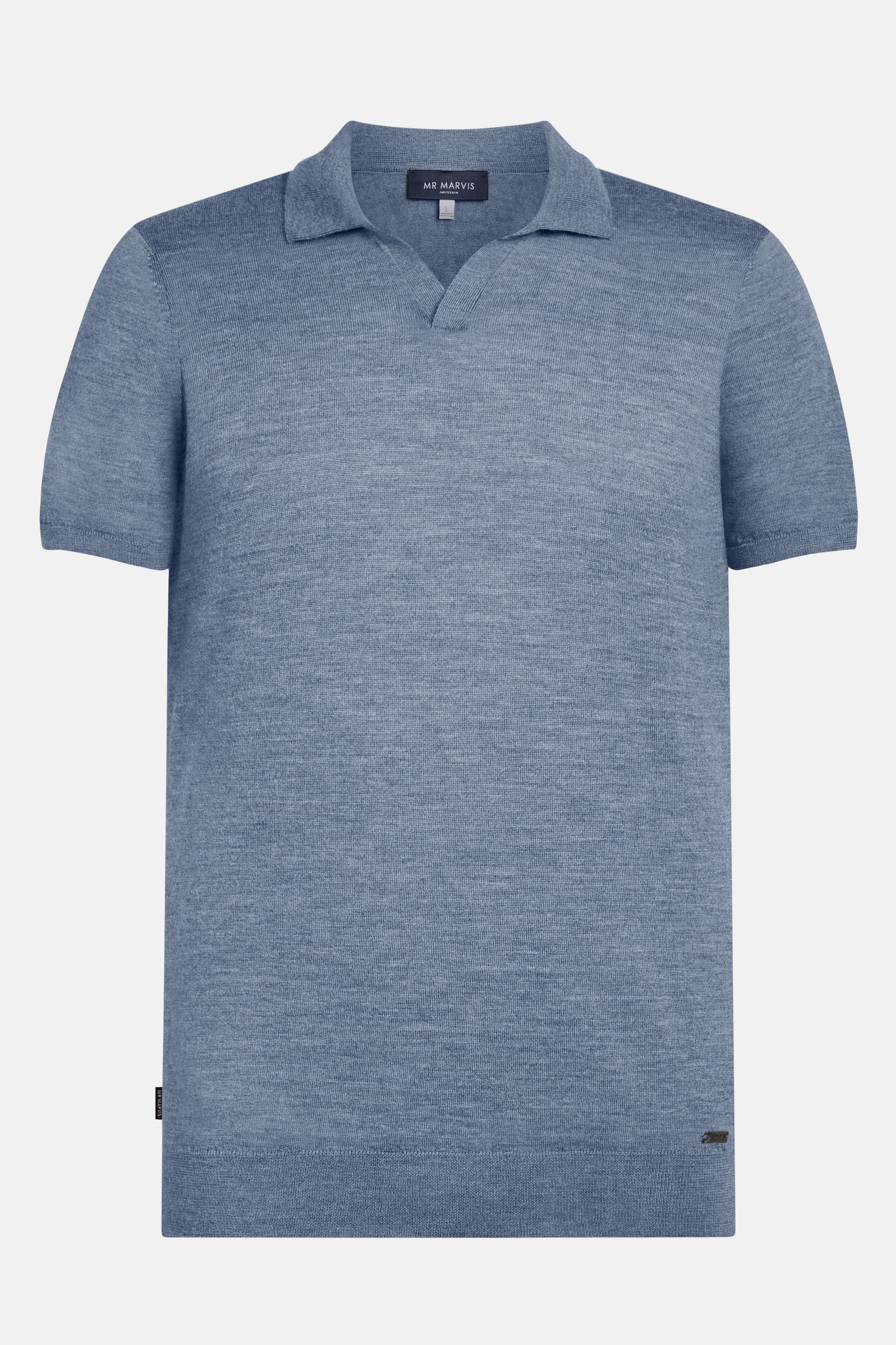 Mens buttonless polo from lightweight merino wool in blue
