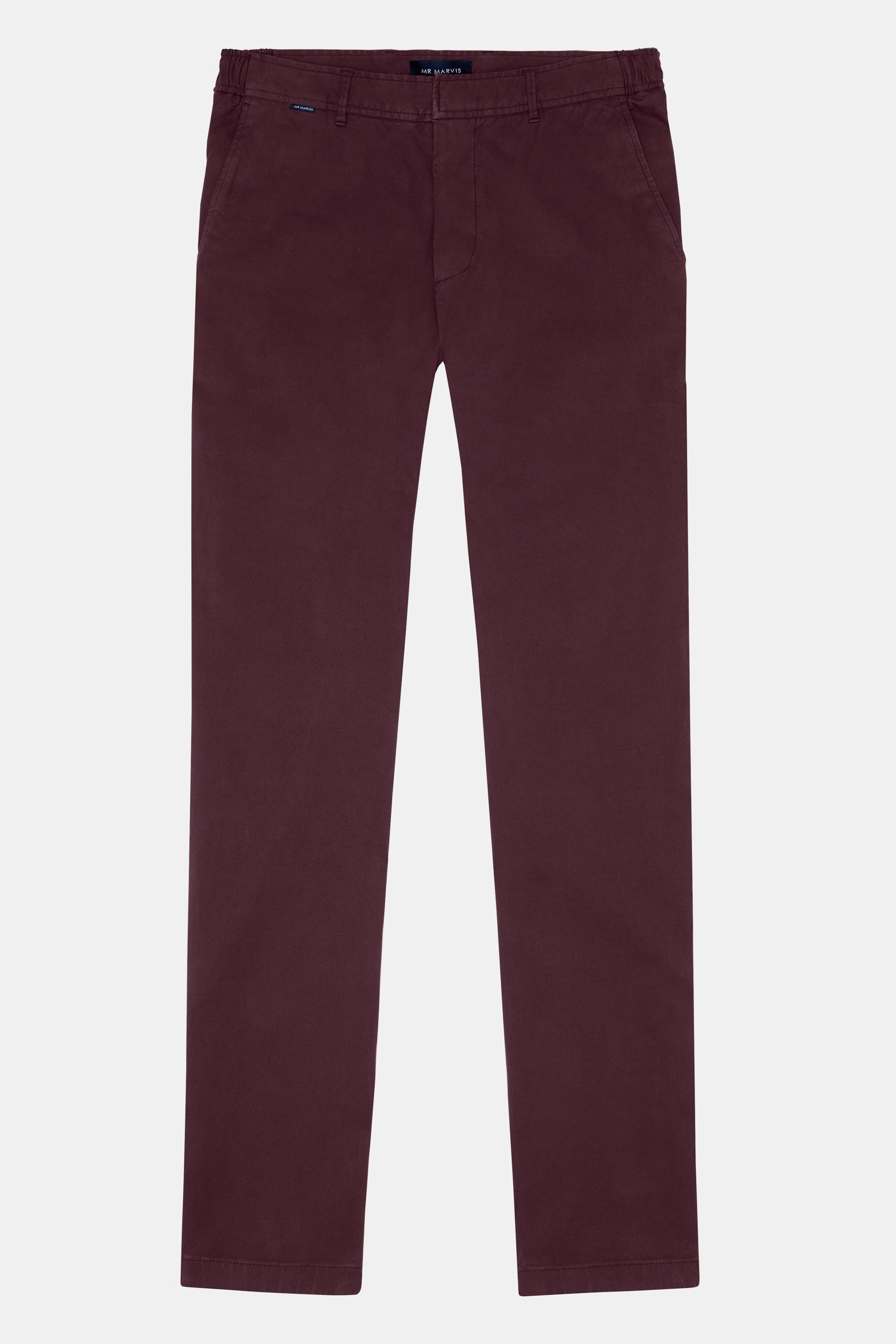 Mens heavyweight winter chinos with tapered fit in dark burgundy