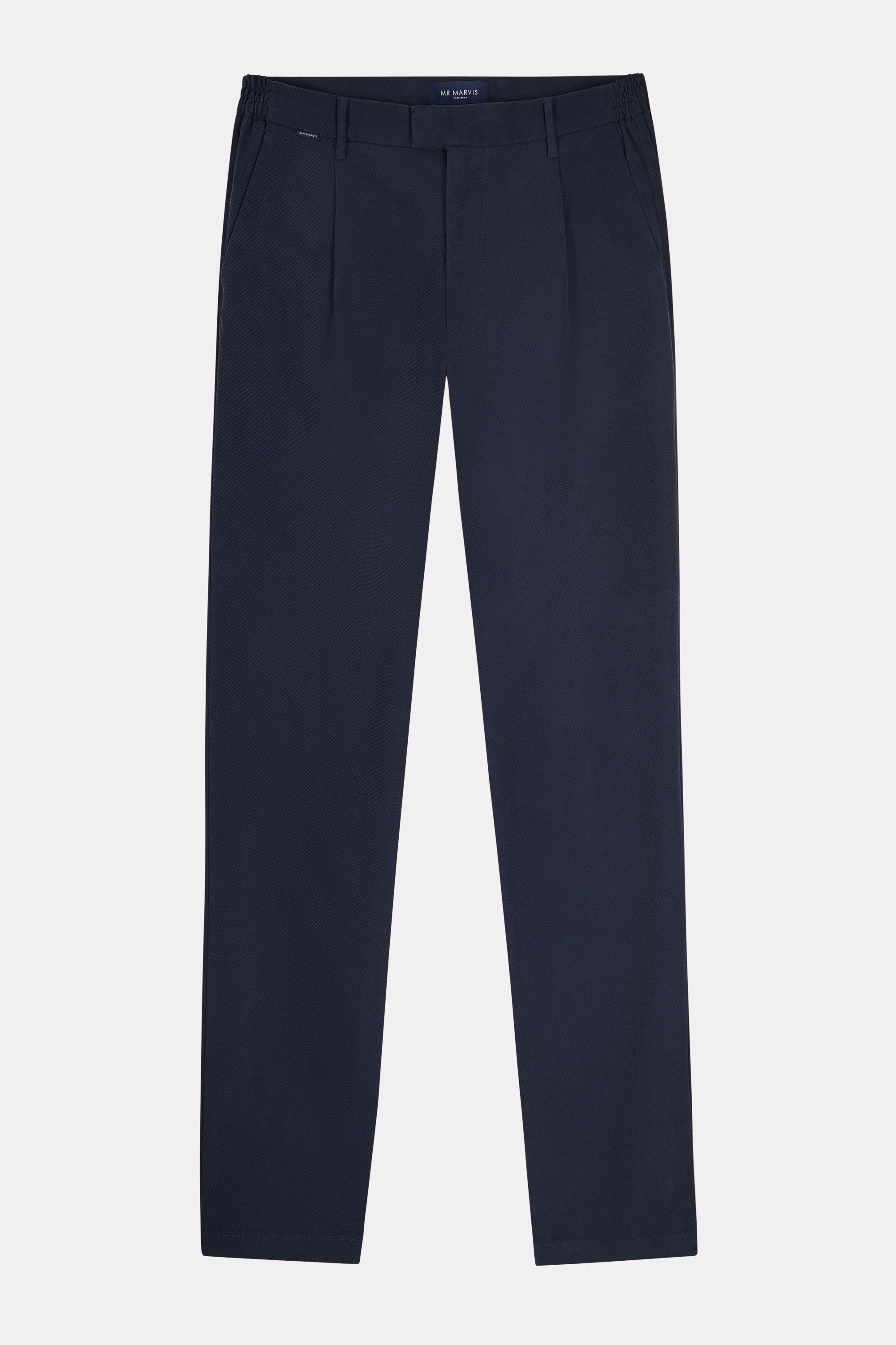 Mens heavy pleated chinos with relaxed fit in black blue