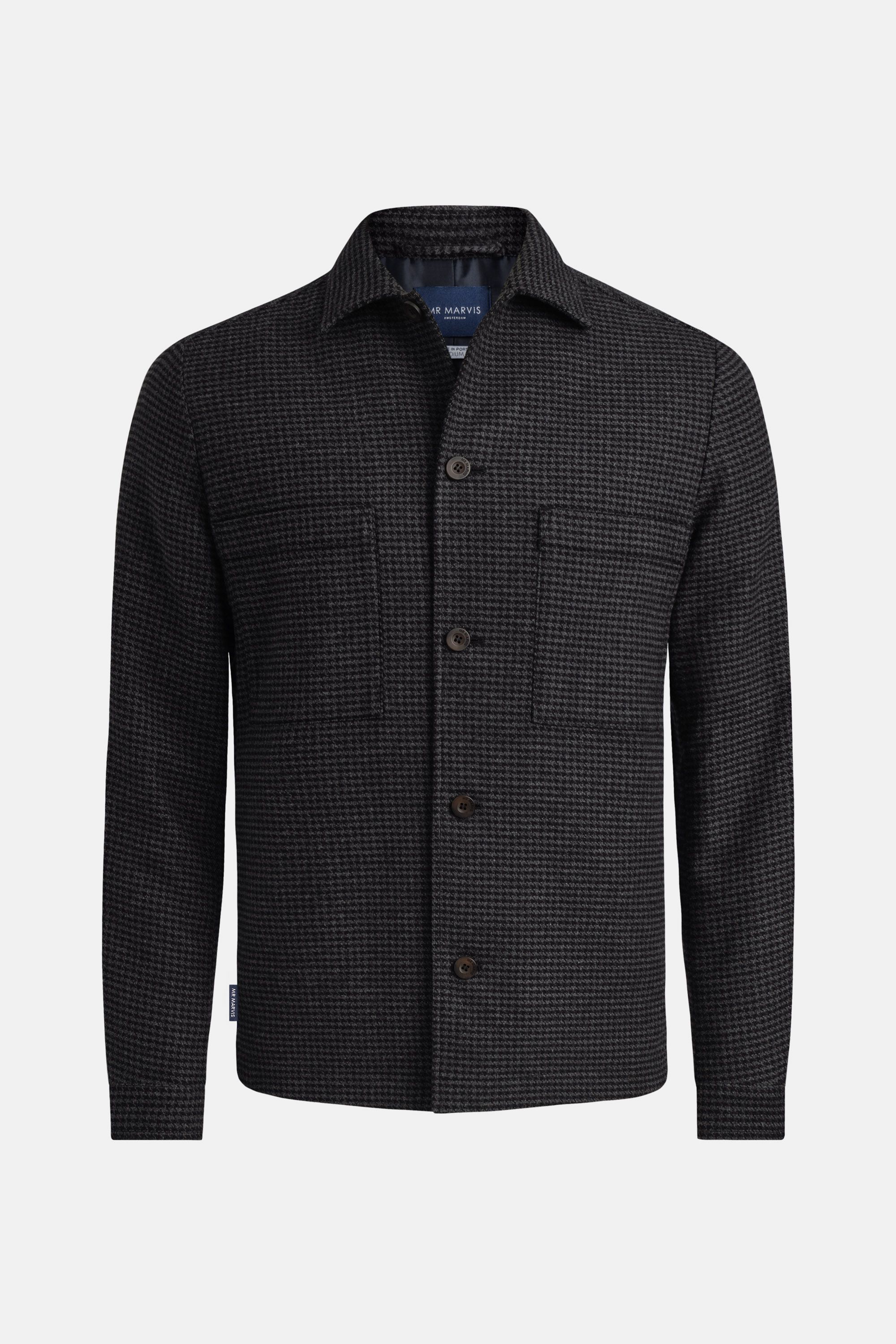 Heren shacket met knoopsluiting in donkergrijs pied-de-poule