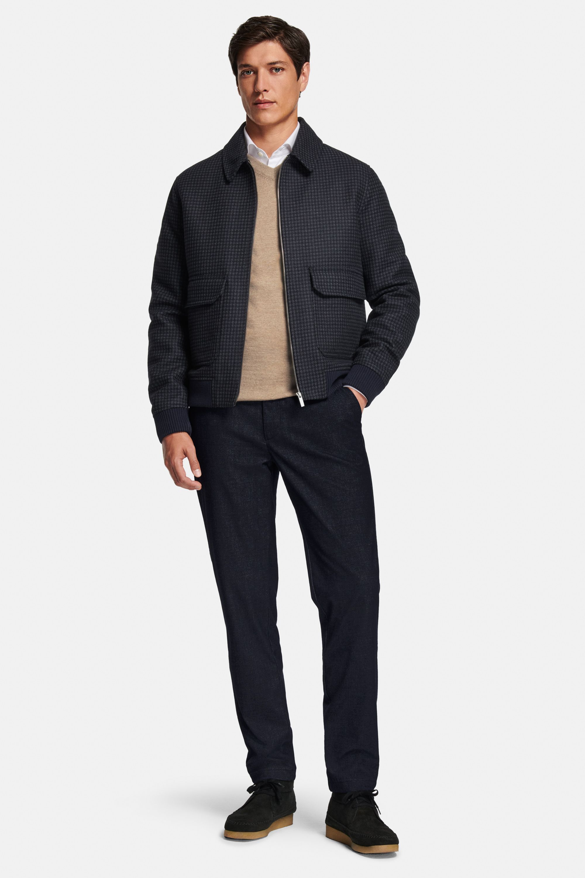 Mayfairs * The Smart Shirt, Baristas * The Merino V-neck, Earharts * The First-class Jacket, Deeps * The Smart Easies