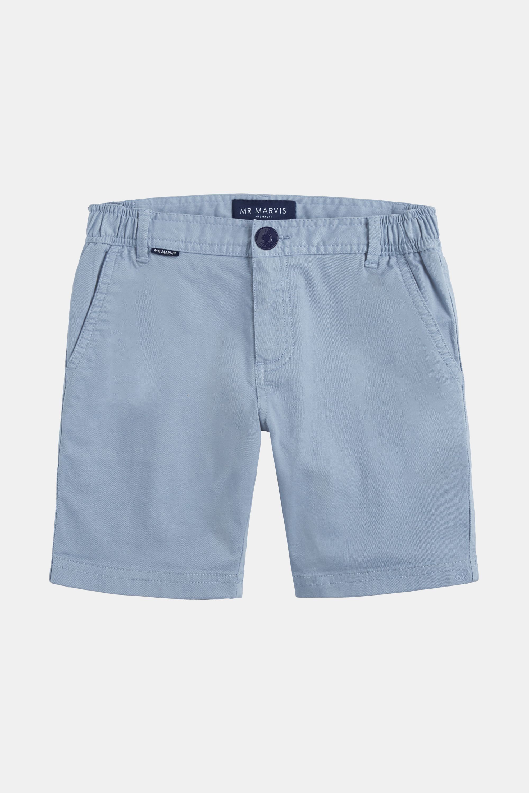 Boys stretch cotton chino shorts in light grey blue