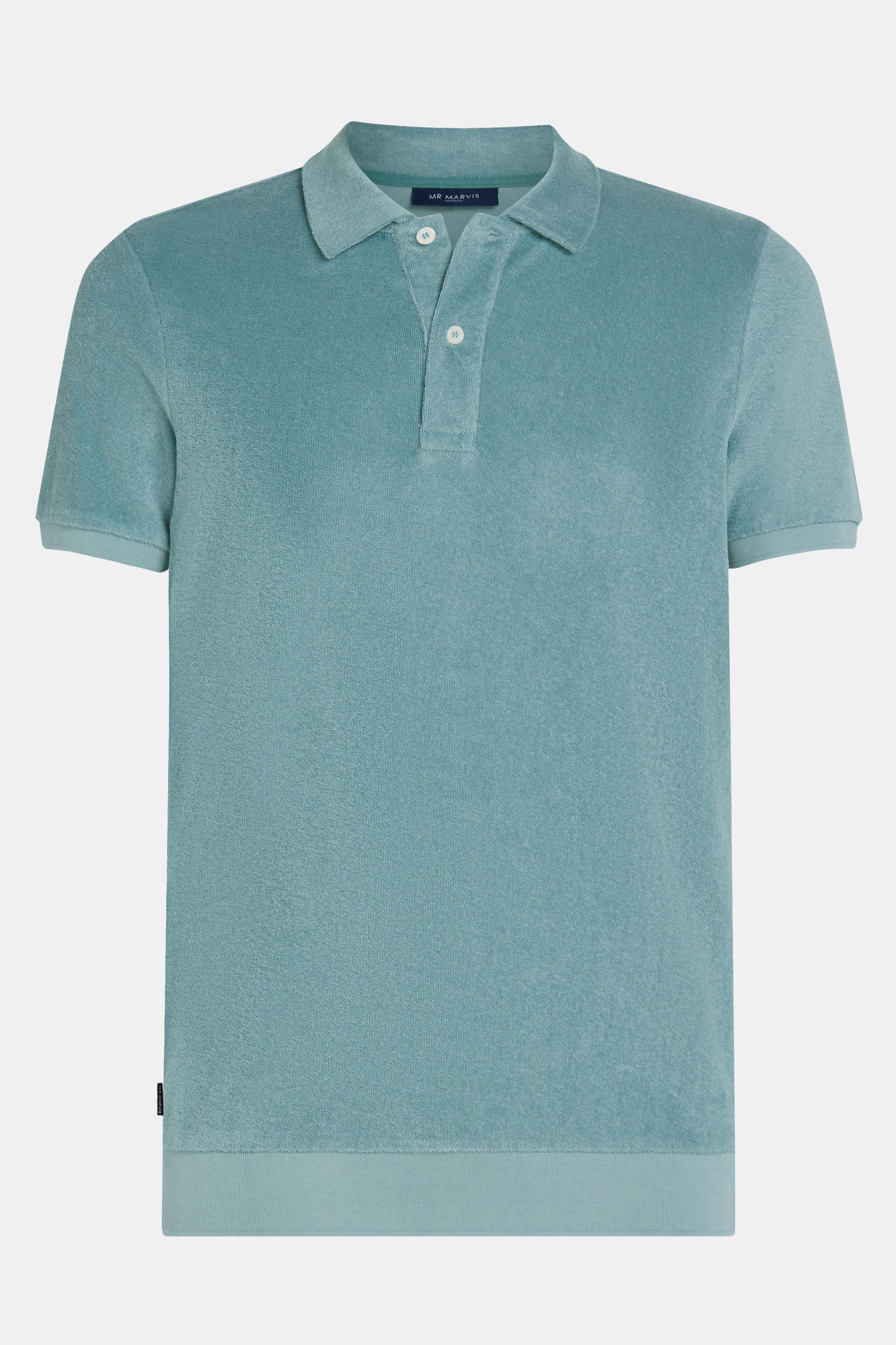 Mens towelling polo shirt in blue green