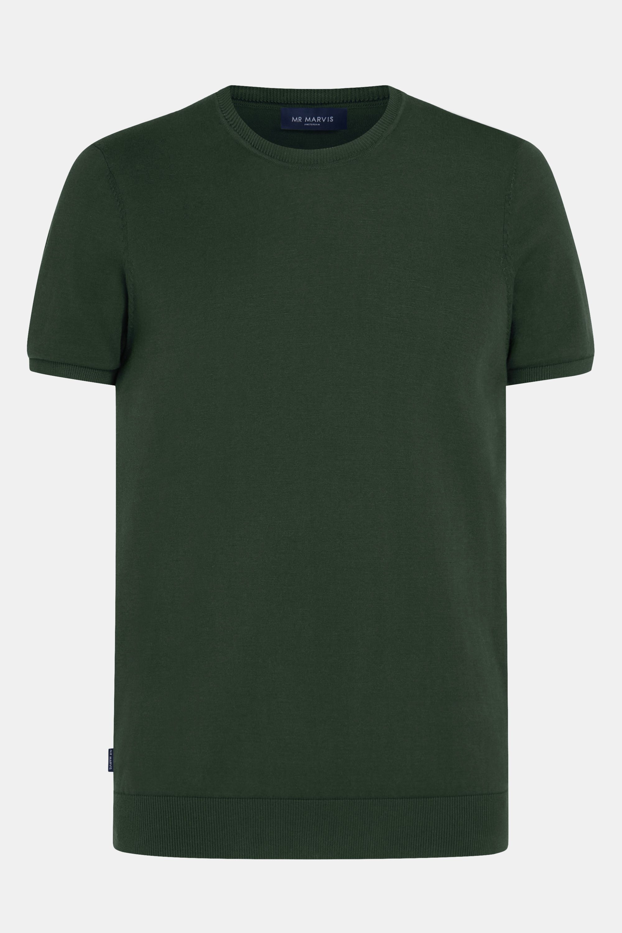 Camiseta de punto para hombre con cuello redondo en verde militar oscuro