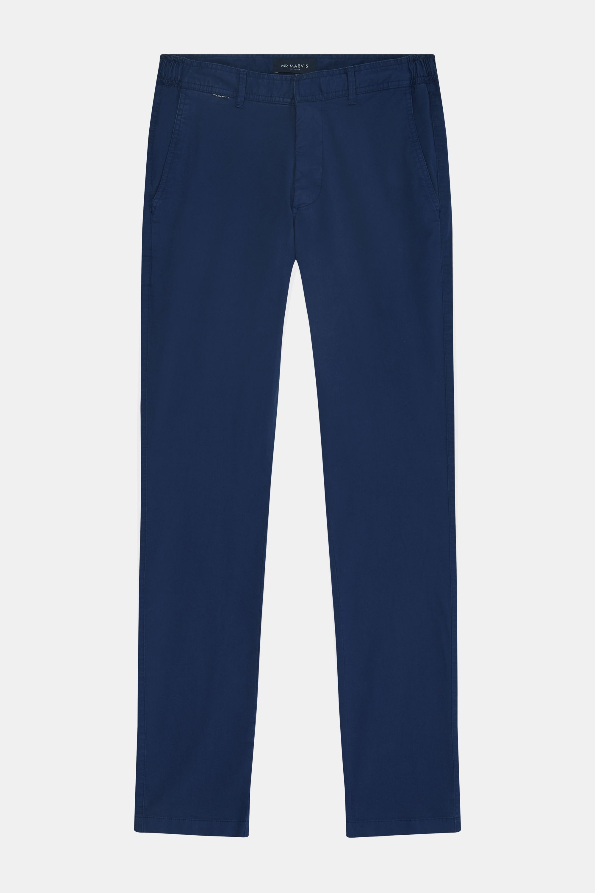 Mens stretch chinos with tailored fit in navy blue