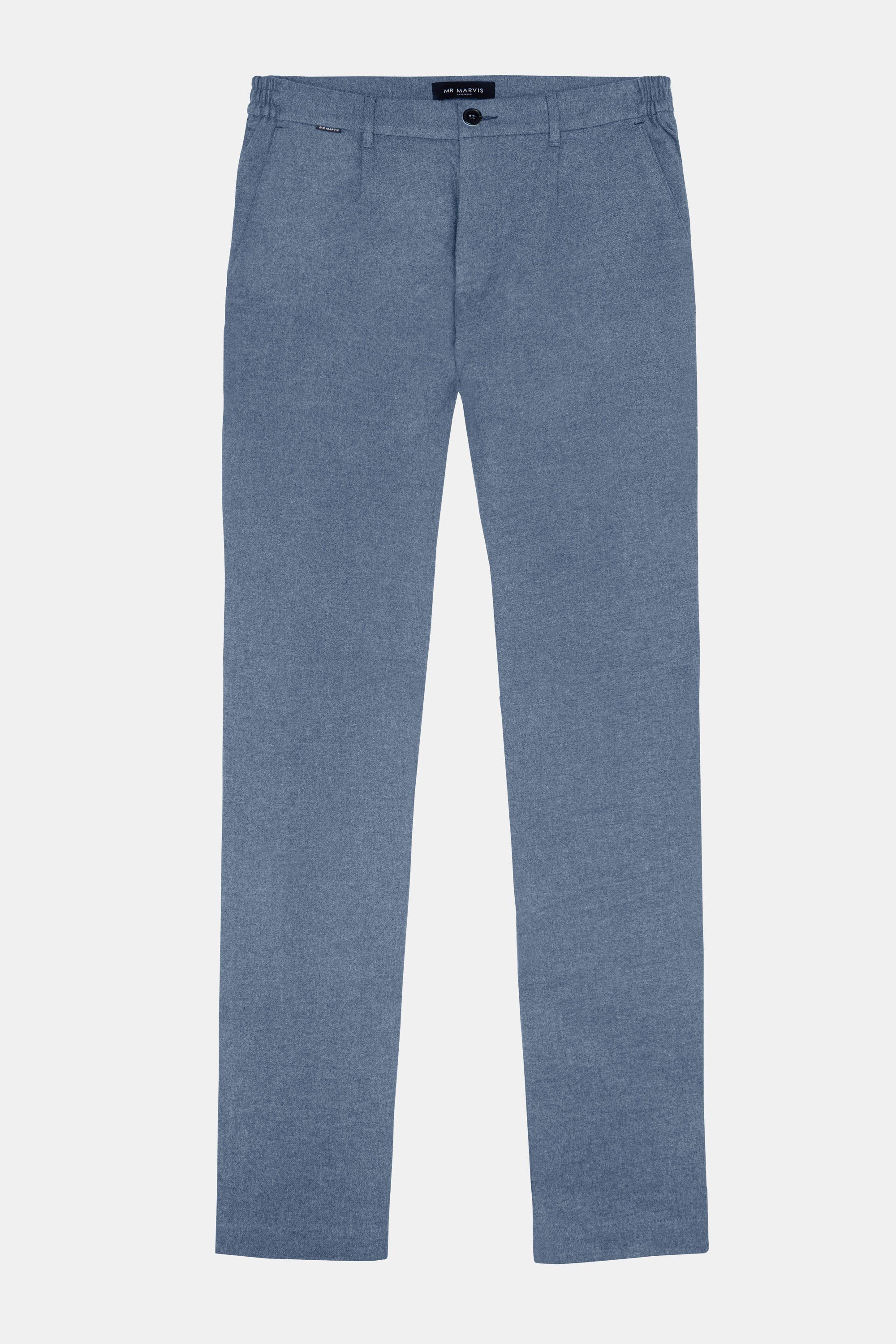 Heren geklede flanellen broek met tapered fit in blauw