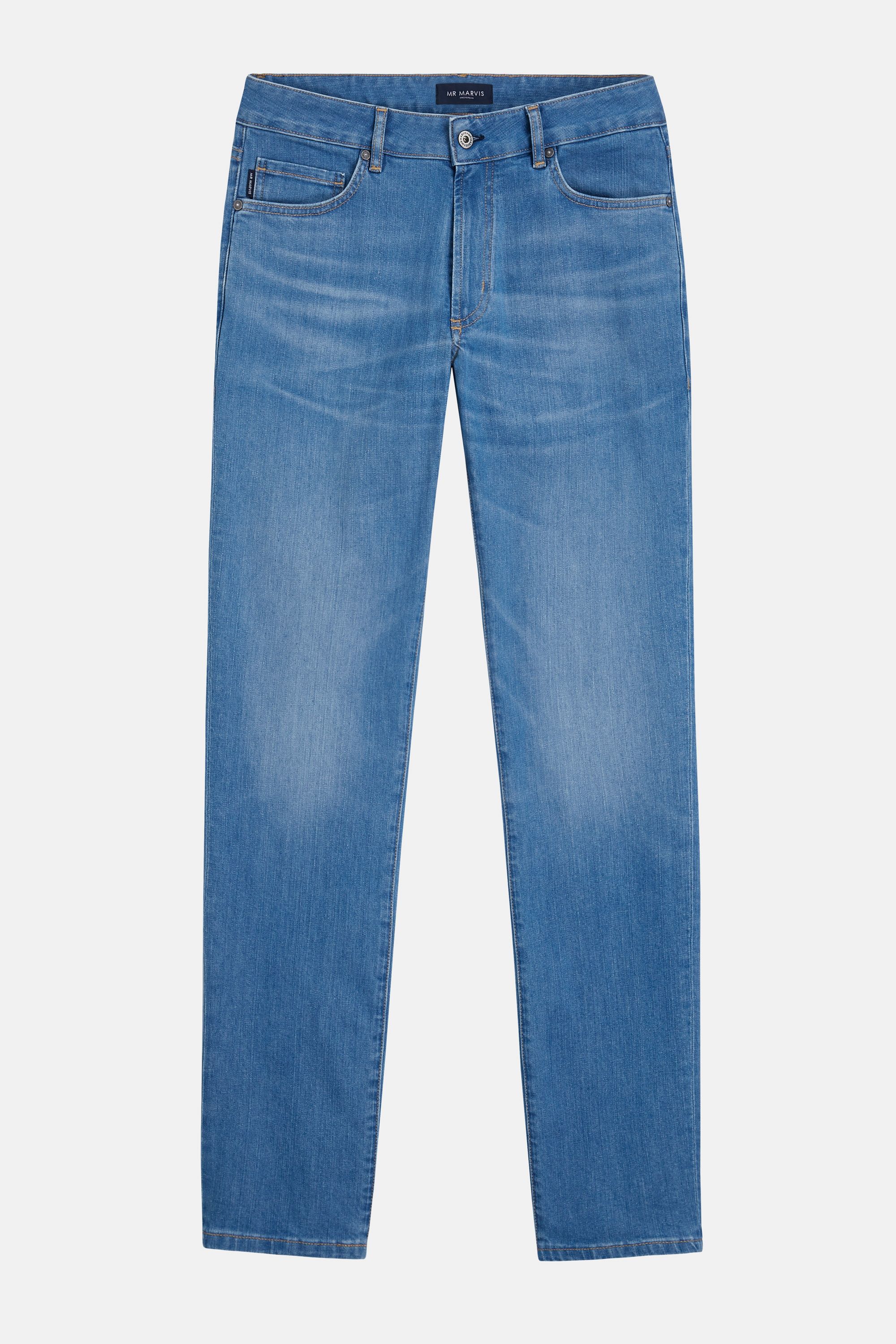 Heren tapered fit jeans van biologisch katoen in middenblauw