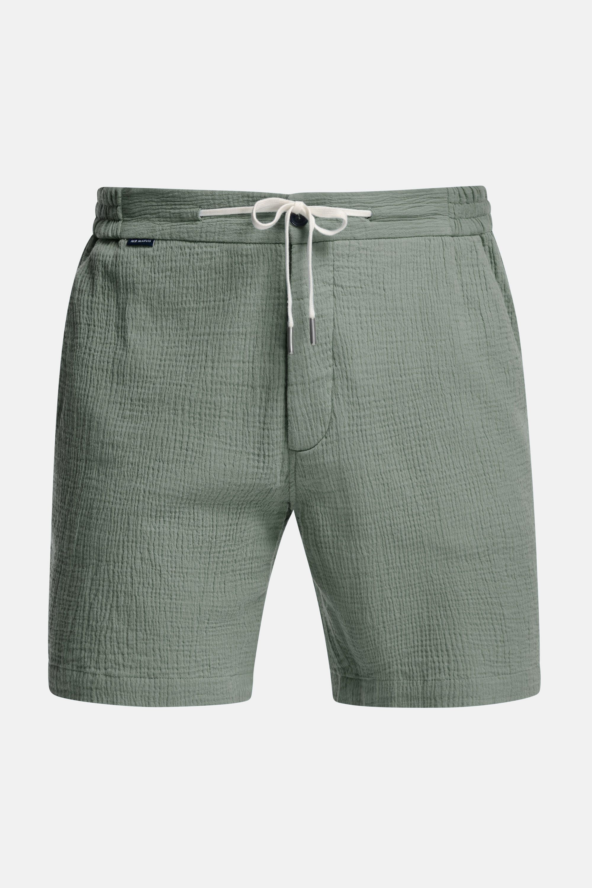 Shorts in garza di cotone da uomo in verde grigiastro