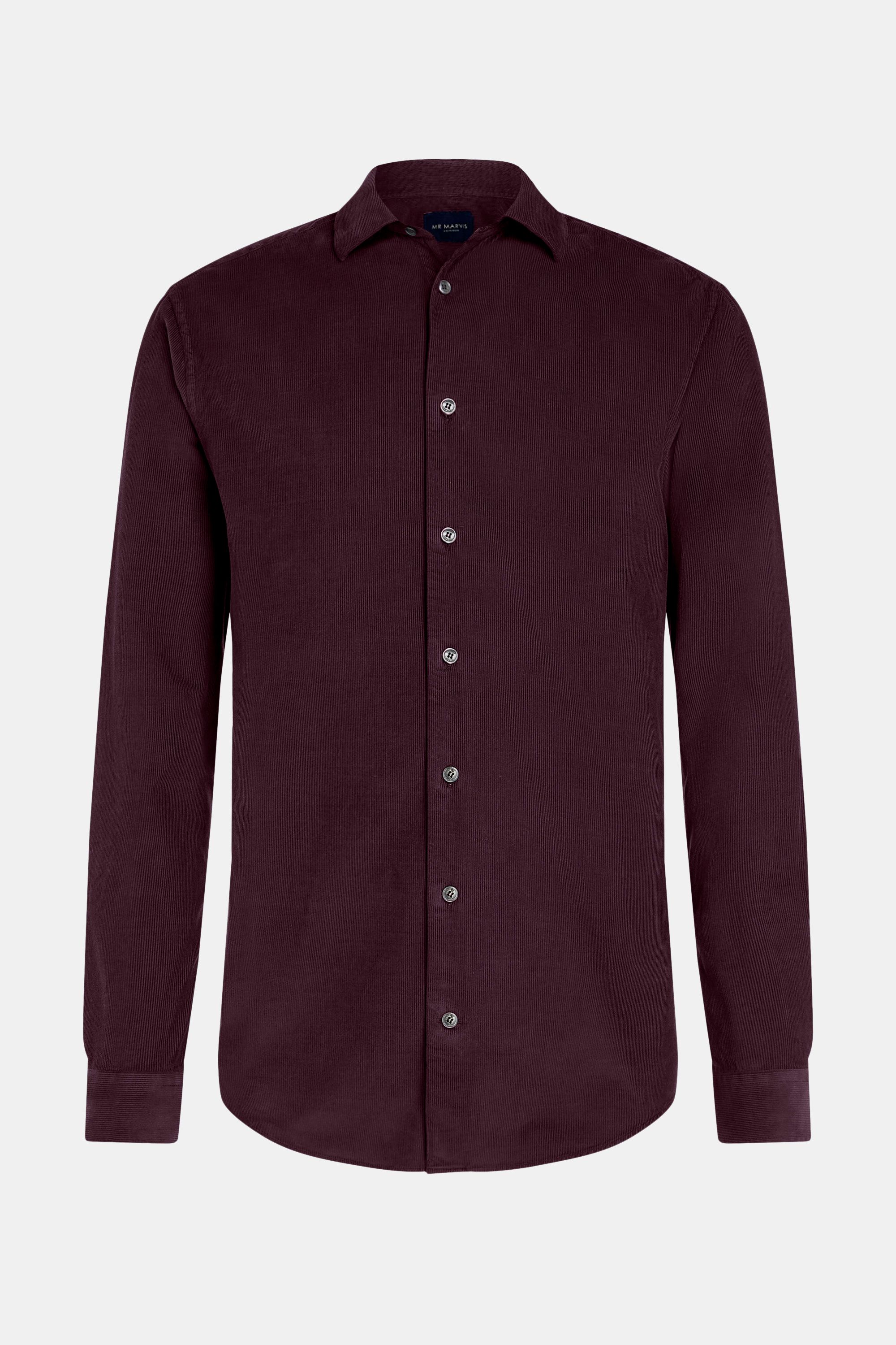 Mens corduroy shirt with regular fit in dark burgundy