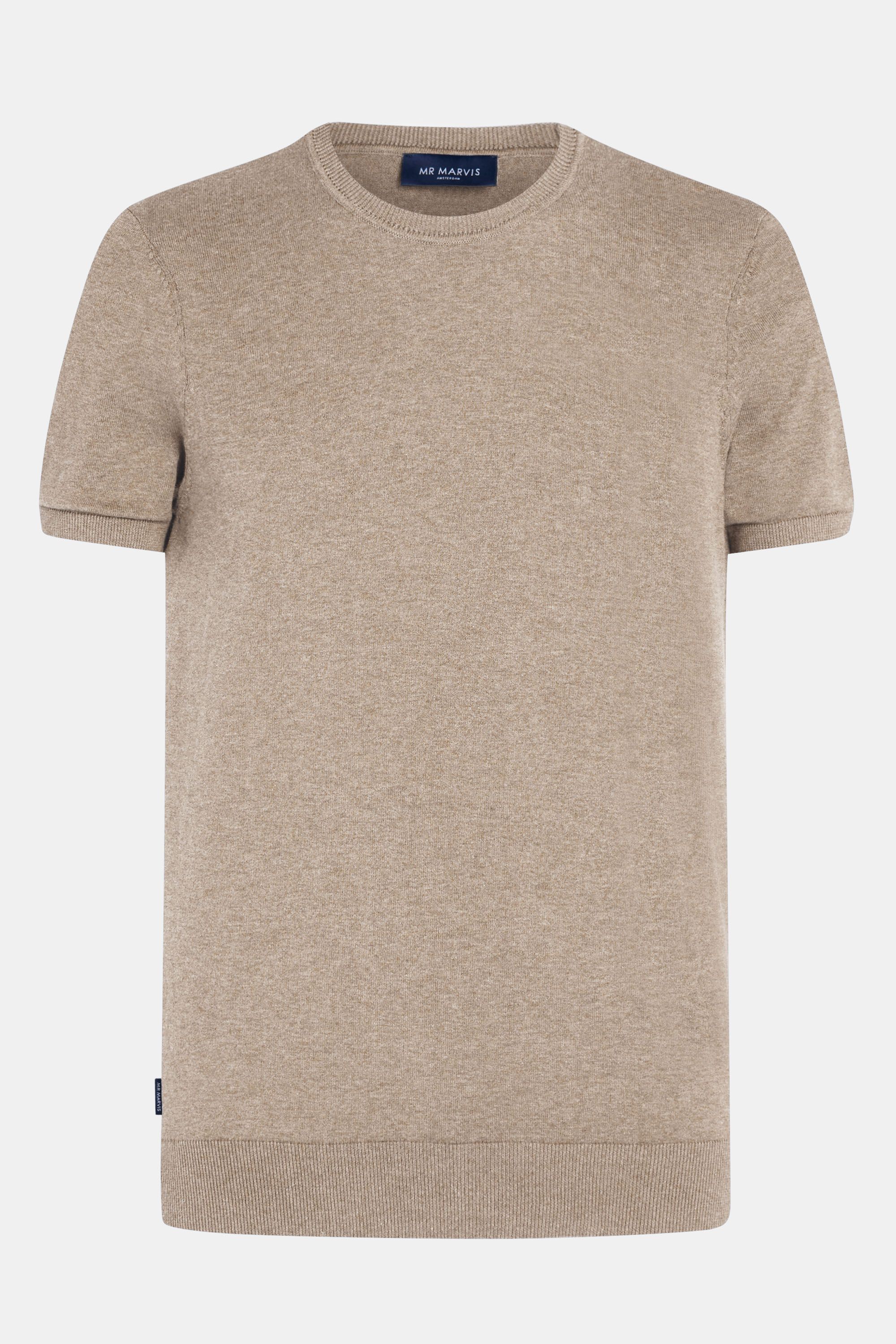 Heren gebreid T-shirt met ronde hals in donkersand