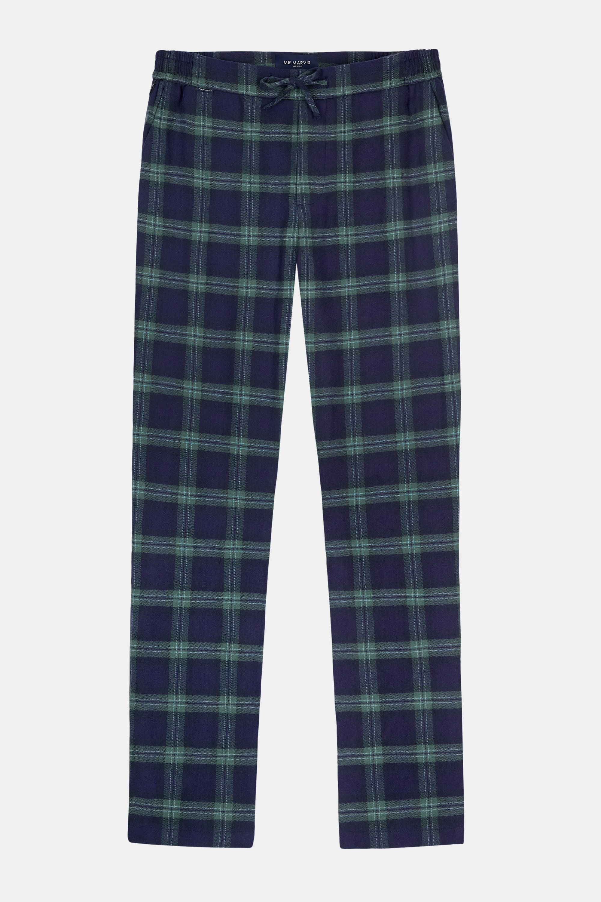 Mens flannel pyjama trousers in blue and green plaid