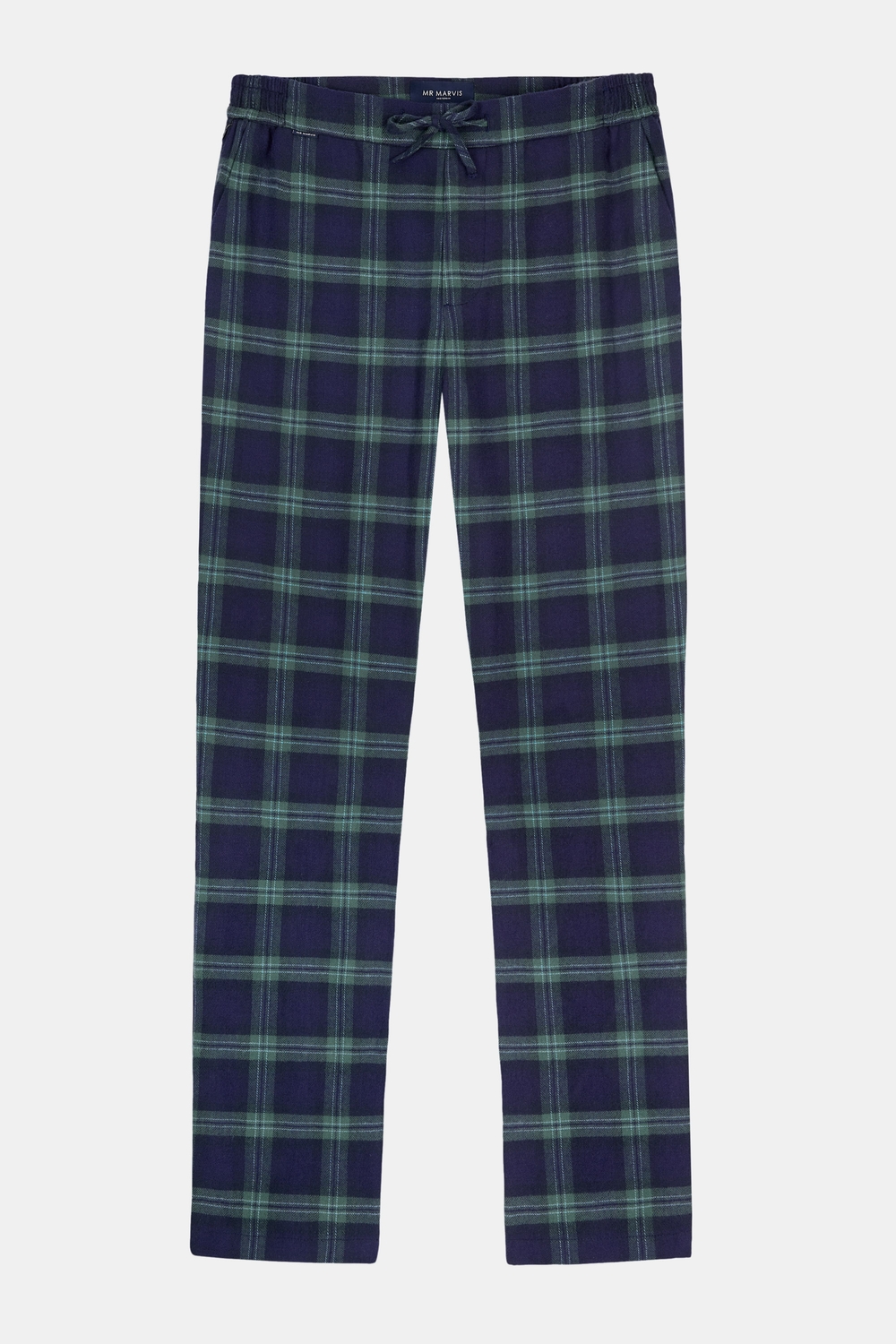 Mens flannel pyjama trousers in blue and green plaid