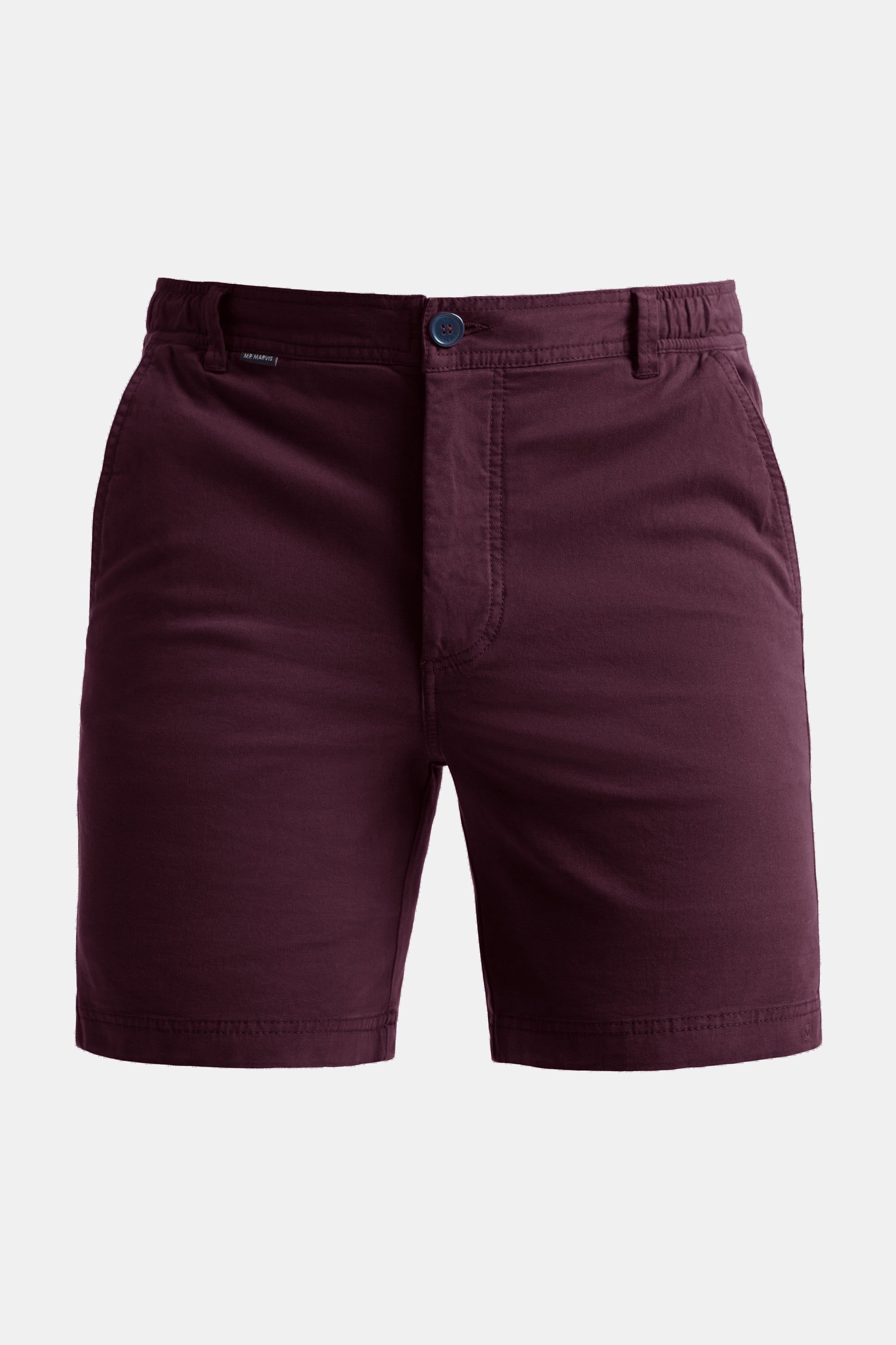 Mens stretch chino shorts in dark burgundy