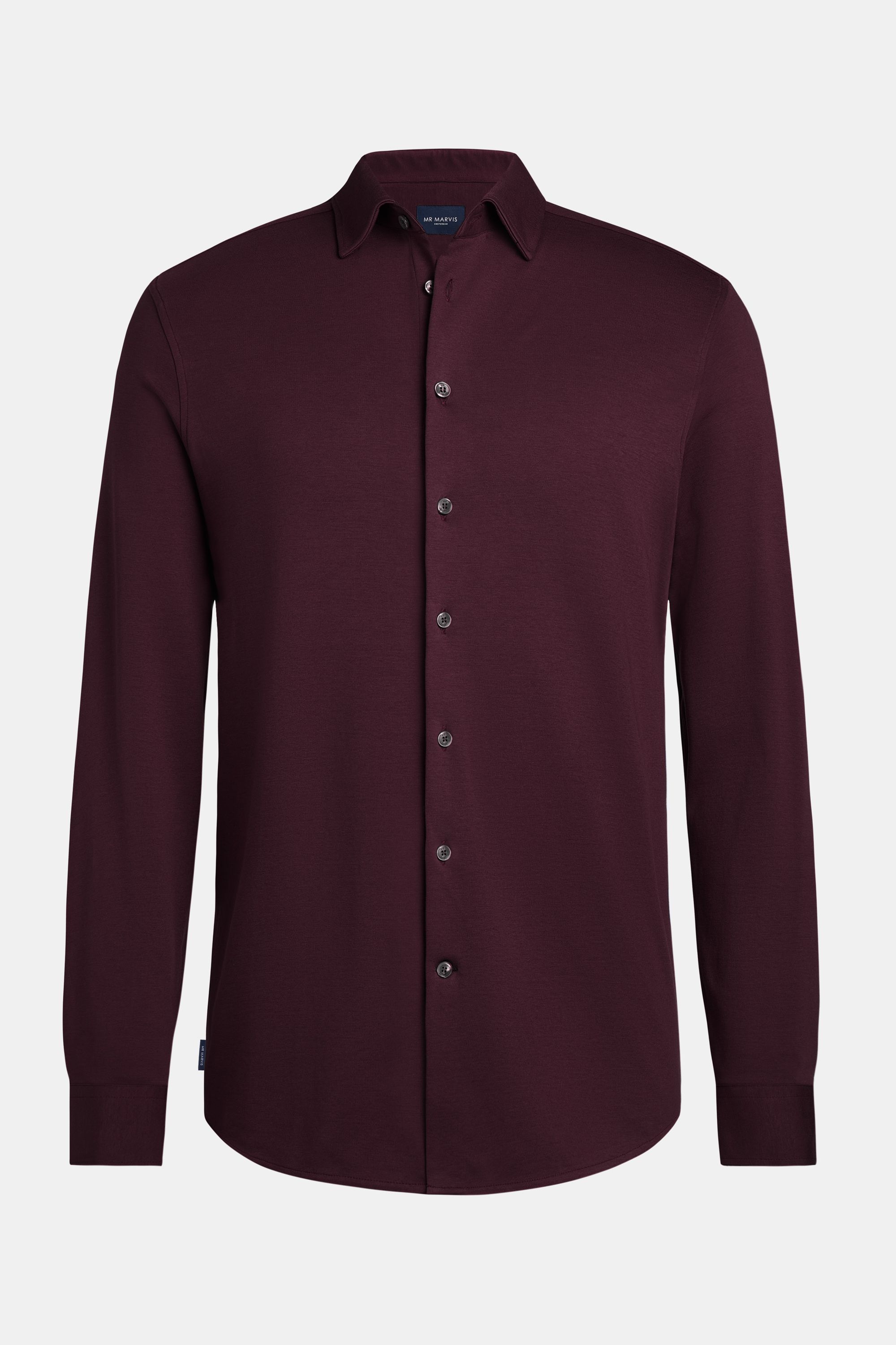 Mens jersey stretch shirt in organic cotton with regular fit in dark burgundy
