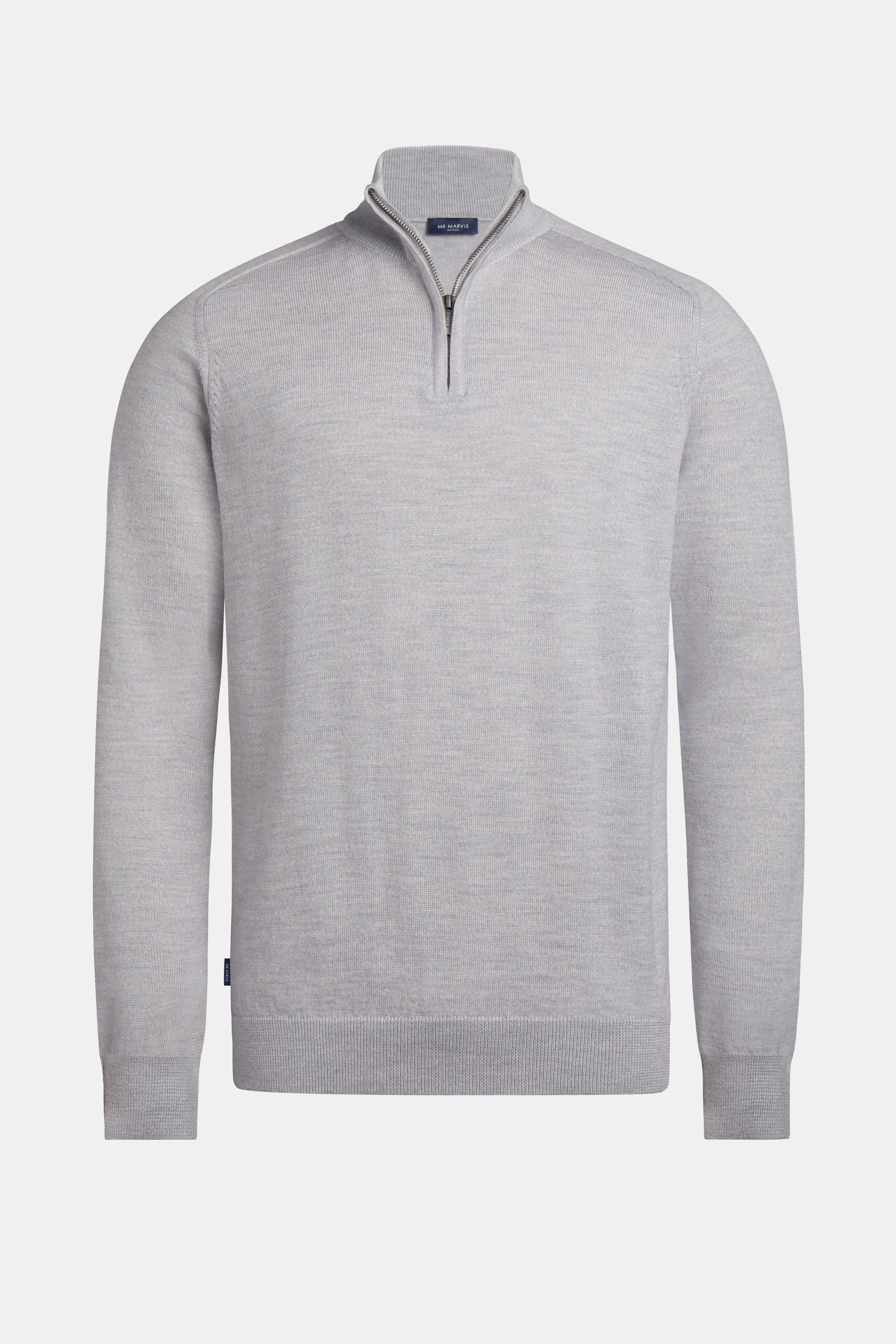 Mens merino wool pullover with half zip in grey