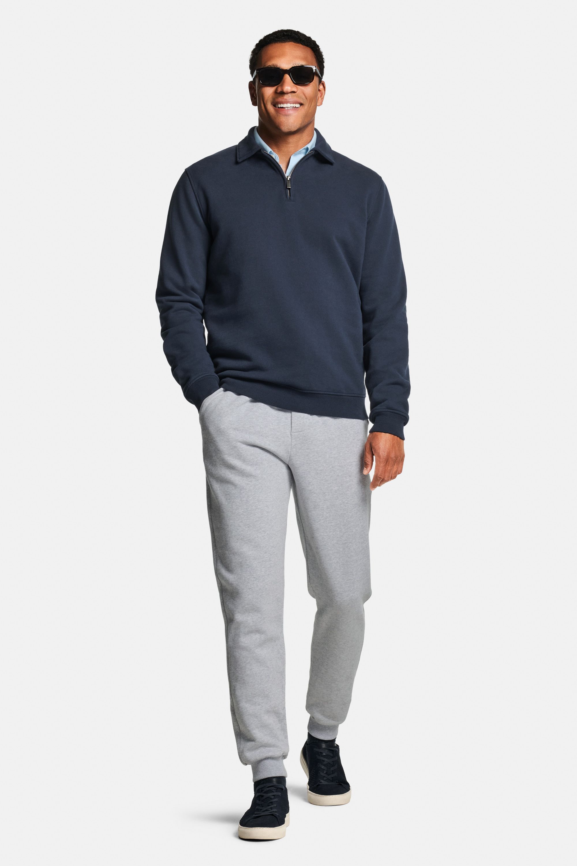 Avenues * The Oxford Shirt, Cosmics * The Sporty Zip Sweater, Oysters * The Classic Joggers