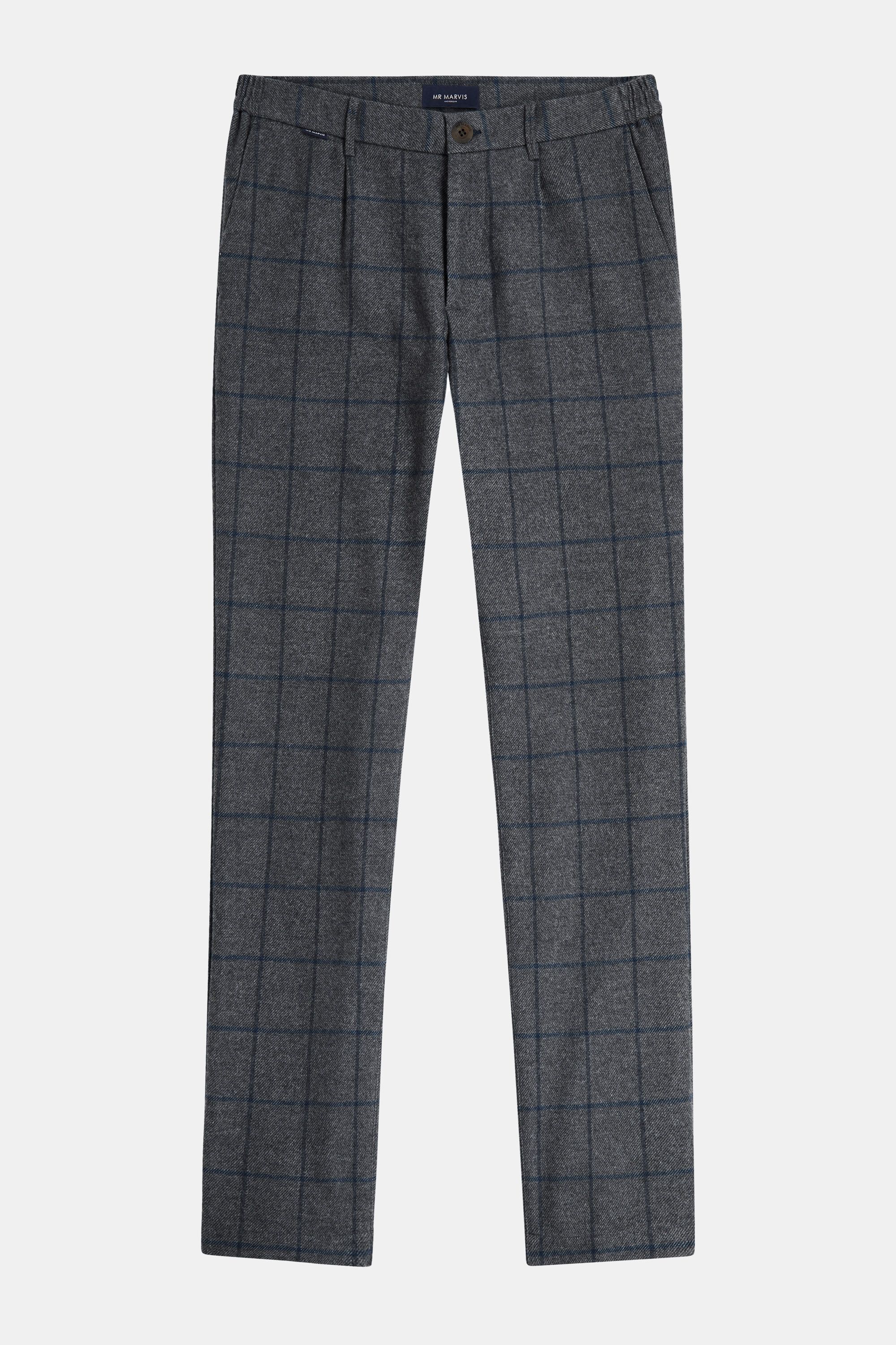 Heren geklede flanellen broek met tapered fit in donkergrijs ruitpatroon