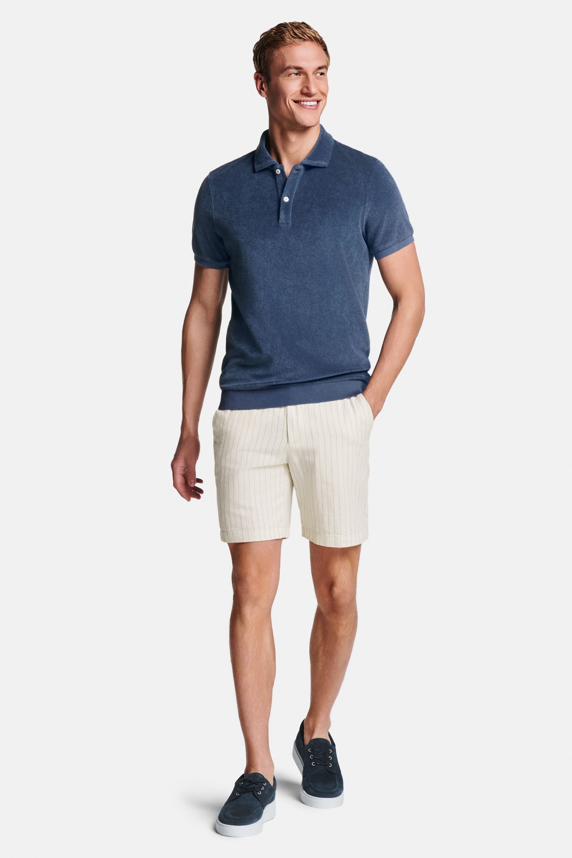 Kingfishers * The Terry Polo, Coconuts Pinstripe * The Short Linens, Deeps * The Boat Sneakers