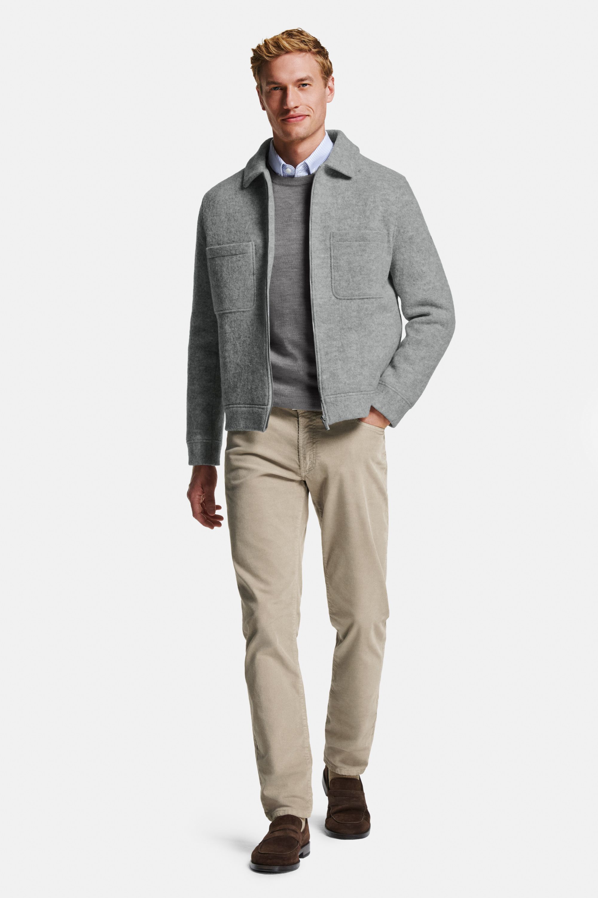 Catamarans * The Oxford Shirt, Oysters * The Merino Pullover, Oysters * The Wool Zip Shacket, Gazettes * The Stretch Belt, Baristas * The Fine Cords