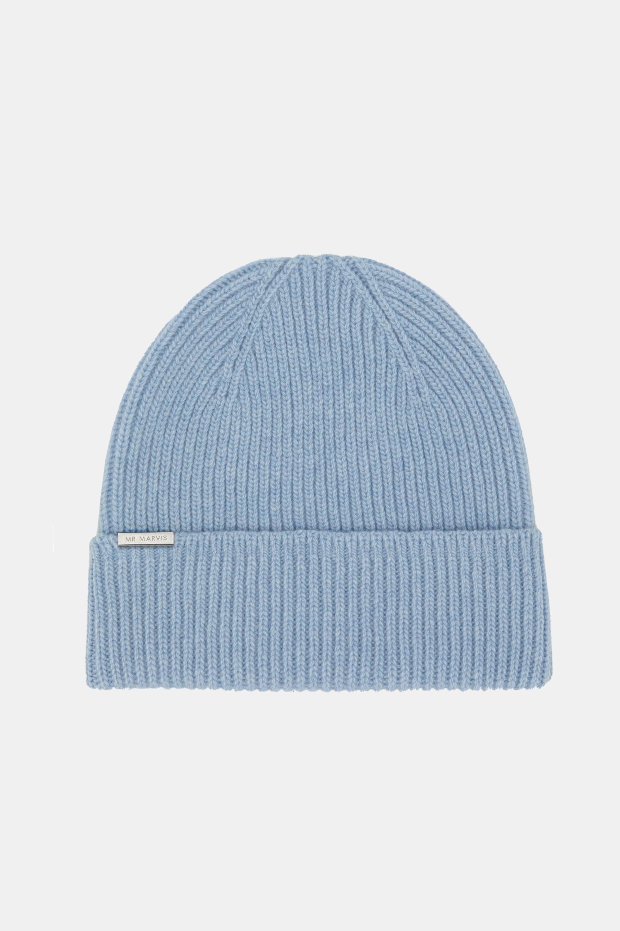 Bonnet pour homme en maille côtelée en mélange de laine en bleu clair