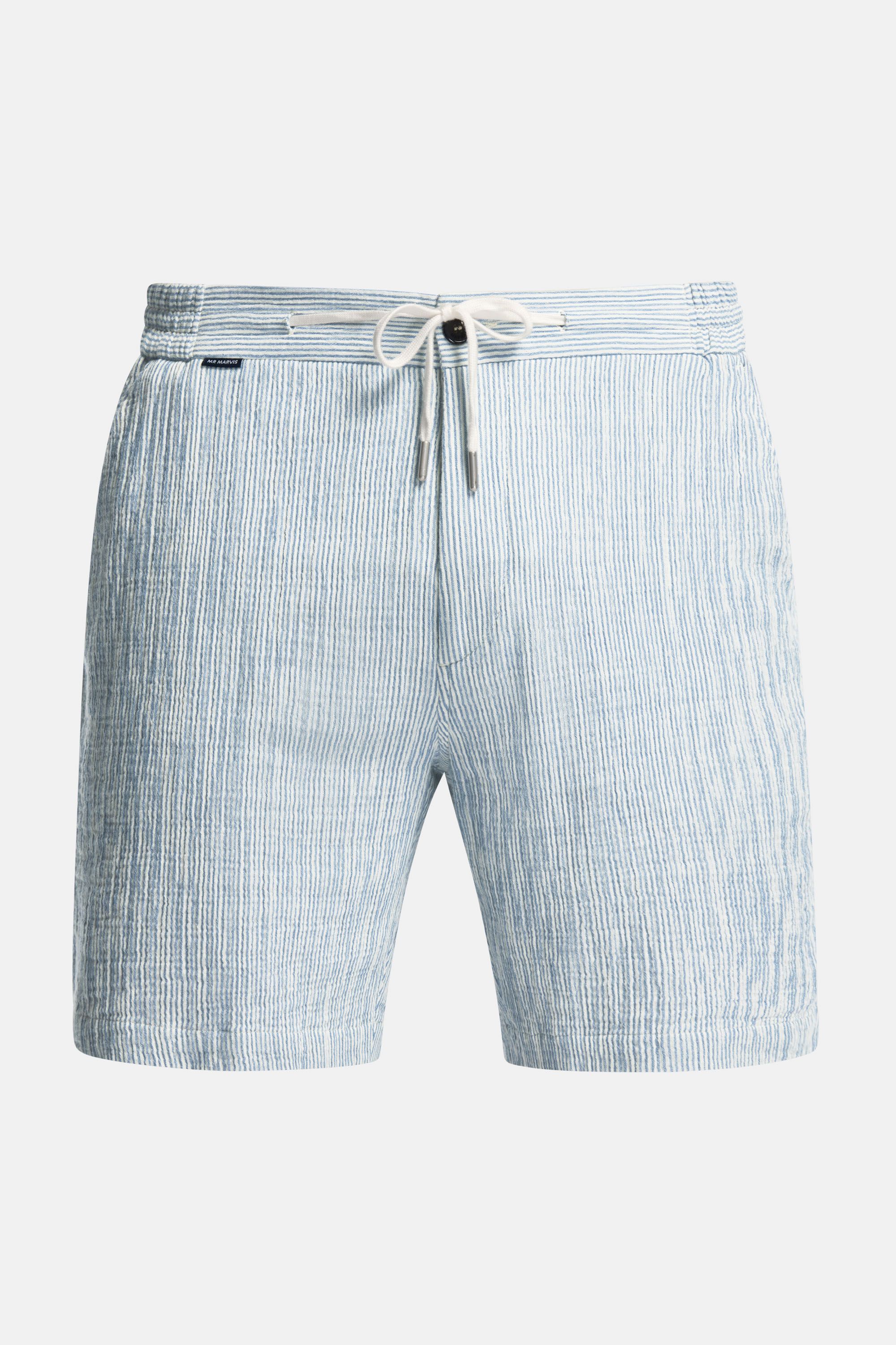 Heren mousseline short in fijn blauw-wit gestreept