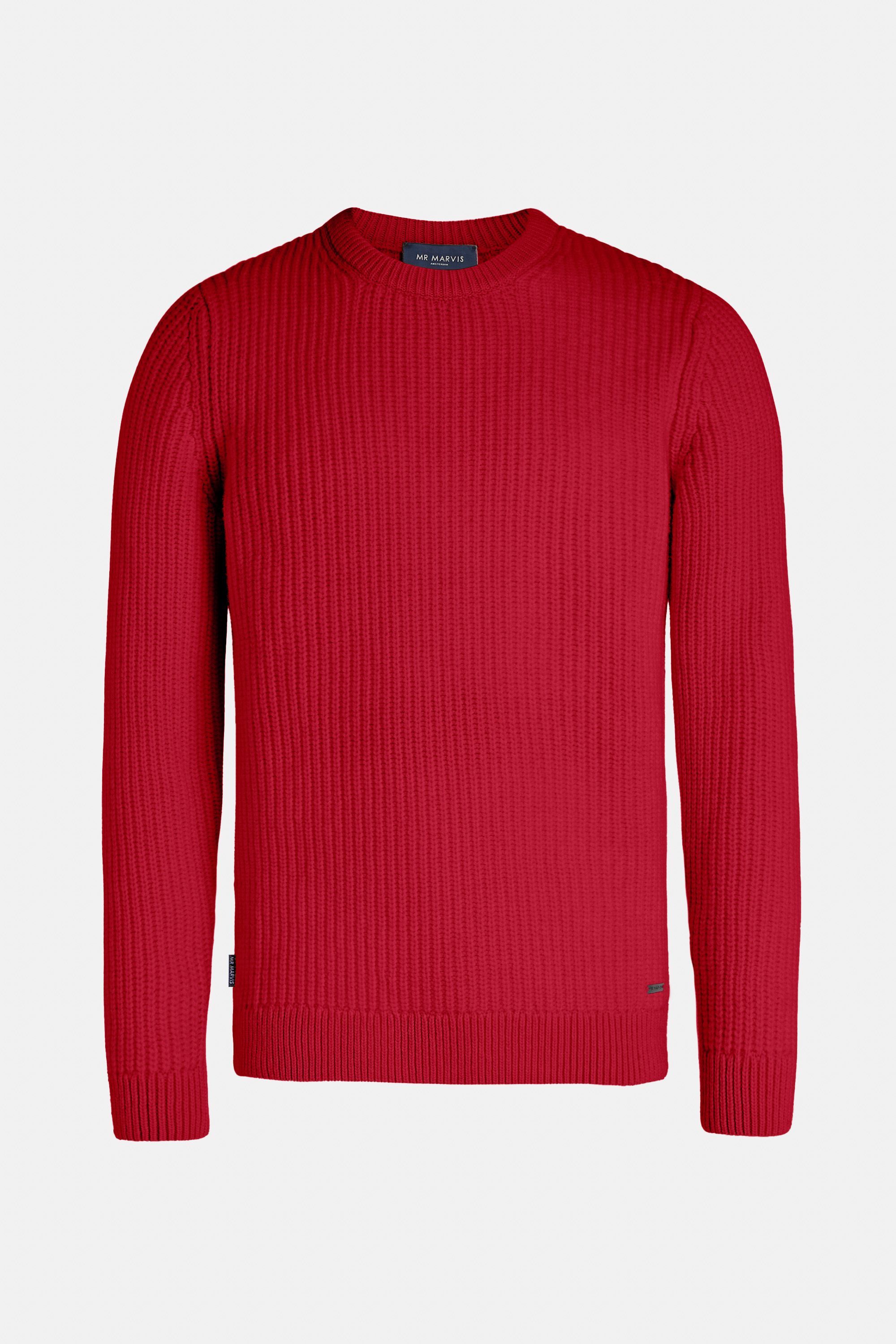 Mens ribbed-knit merino wool pullover in red