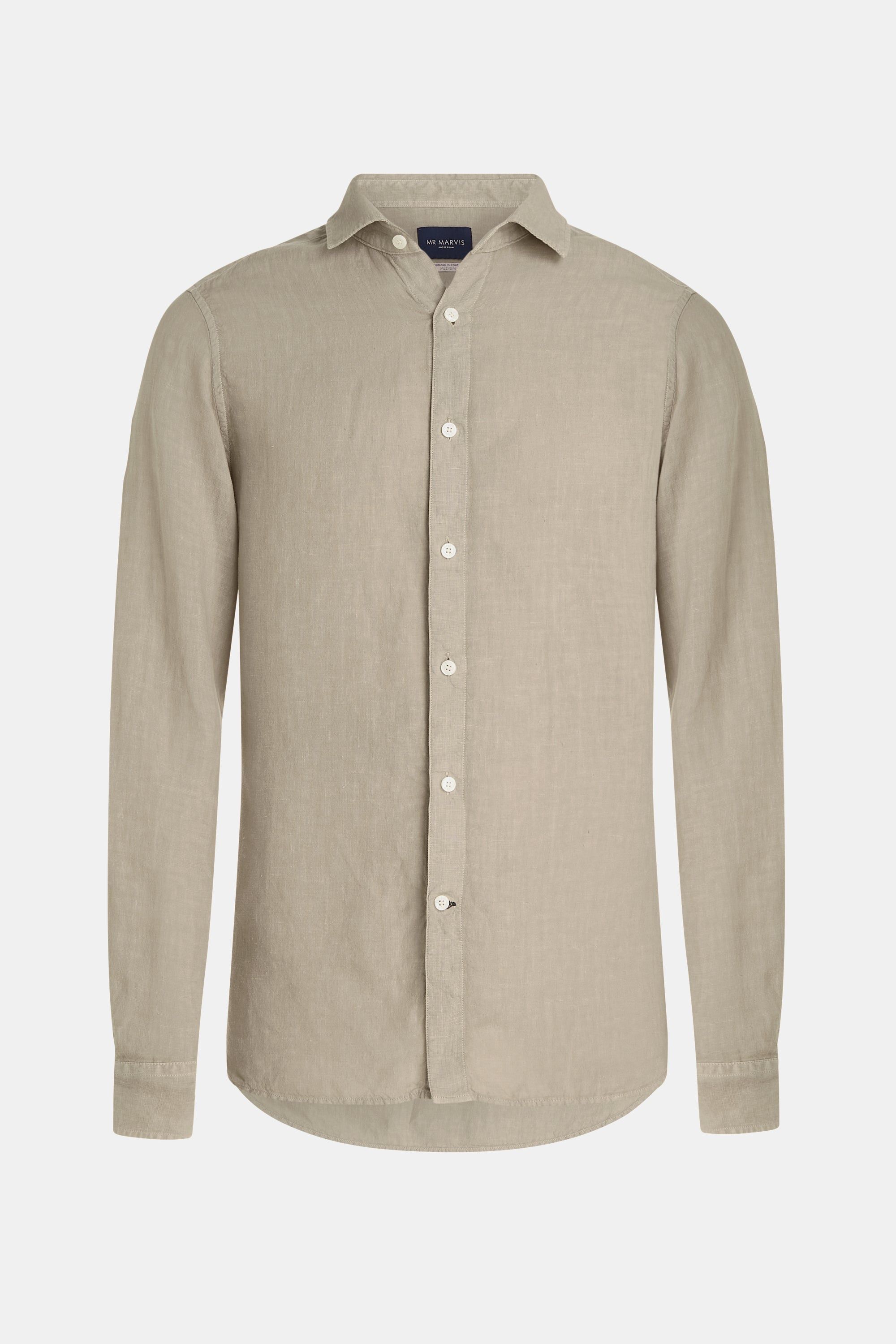 Mens linen shirt with relaxed fit in dark sand