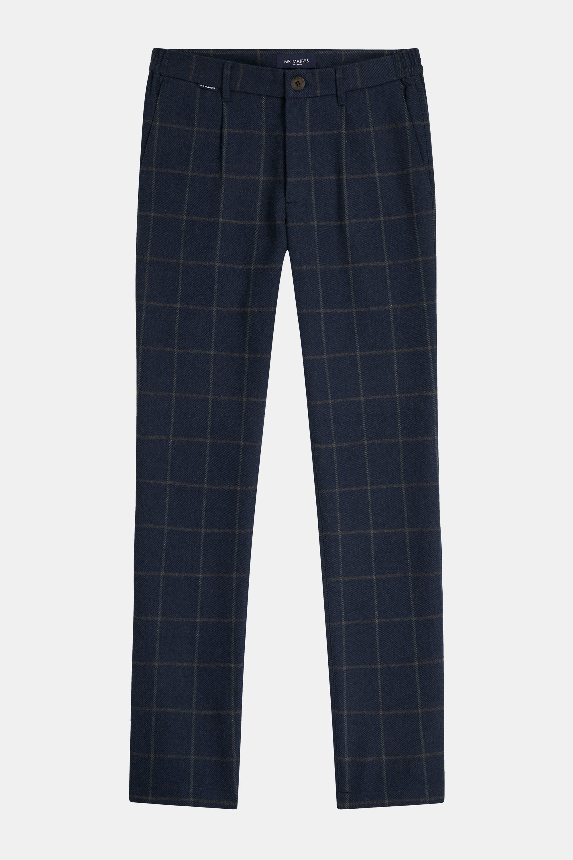 Heren geklede flanellen broek met tapered fit in donkerblauw ruitpatroon