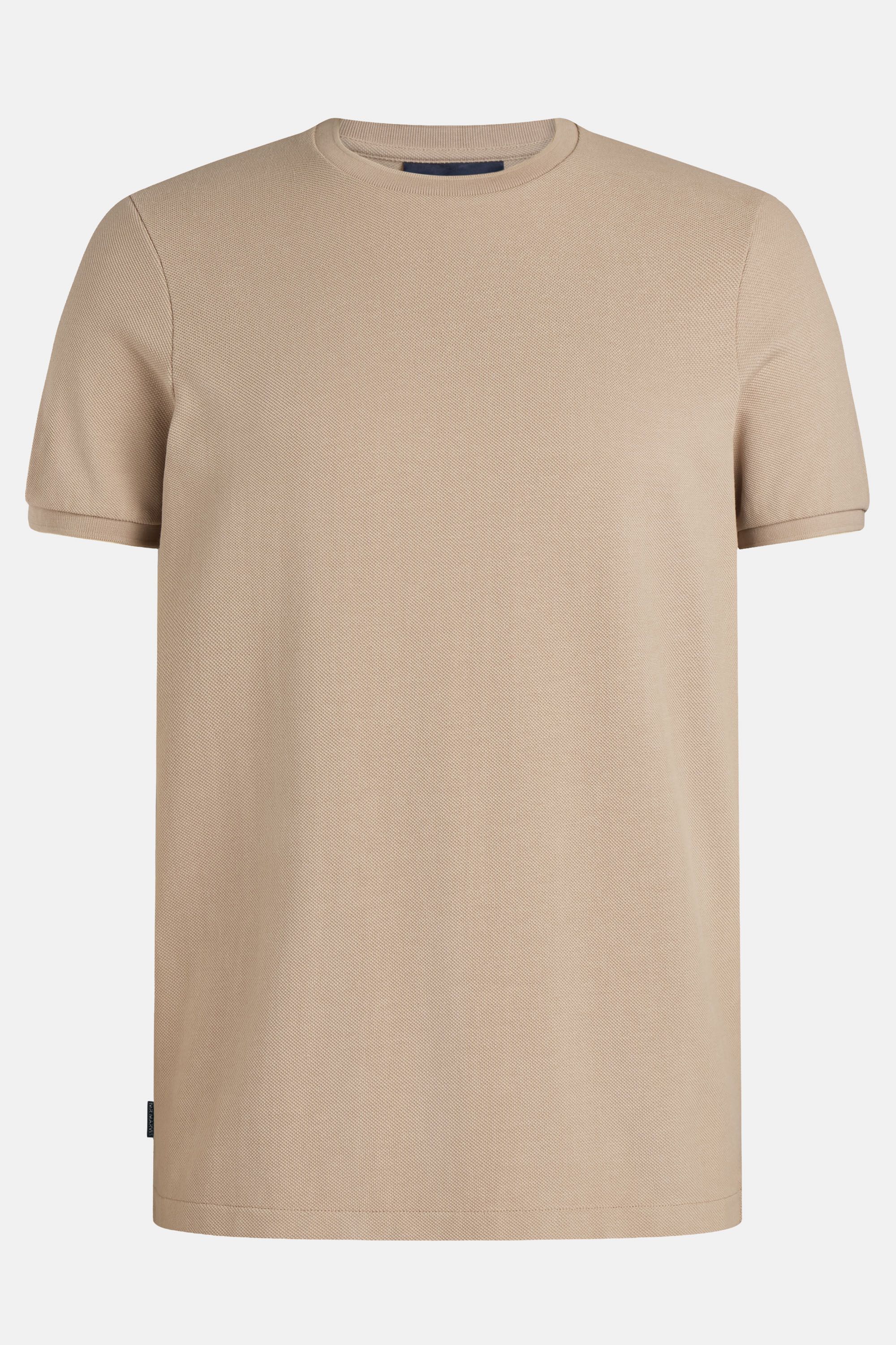 Heren piqué T-shirt met ronde hals in donker zand