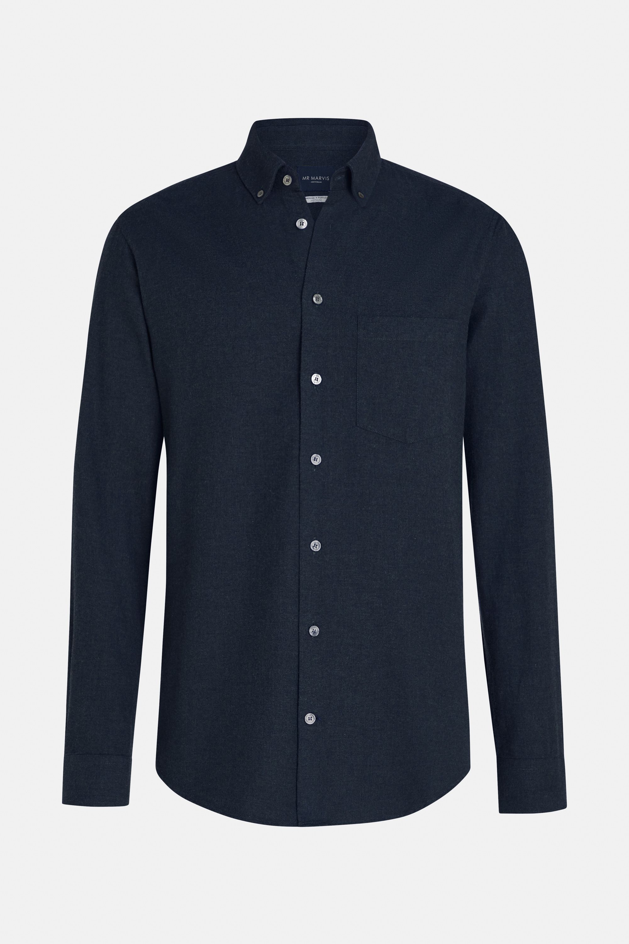 Mens flannel button down shirt with regular fit in dark blue
