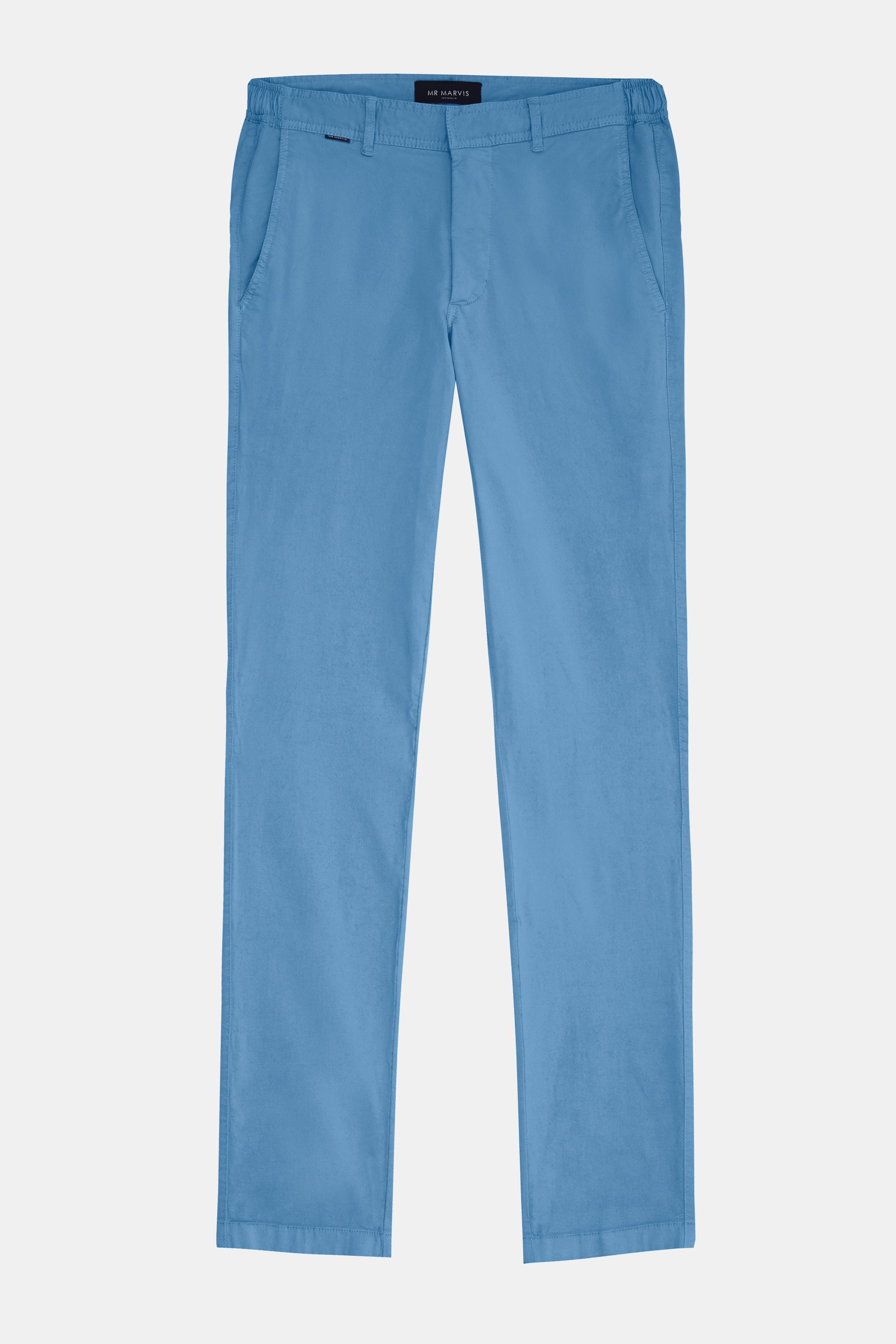 Mens stretch chinos with tailored fit in mid blue