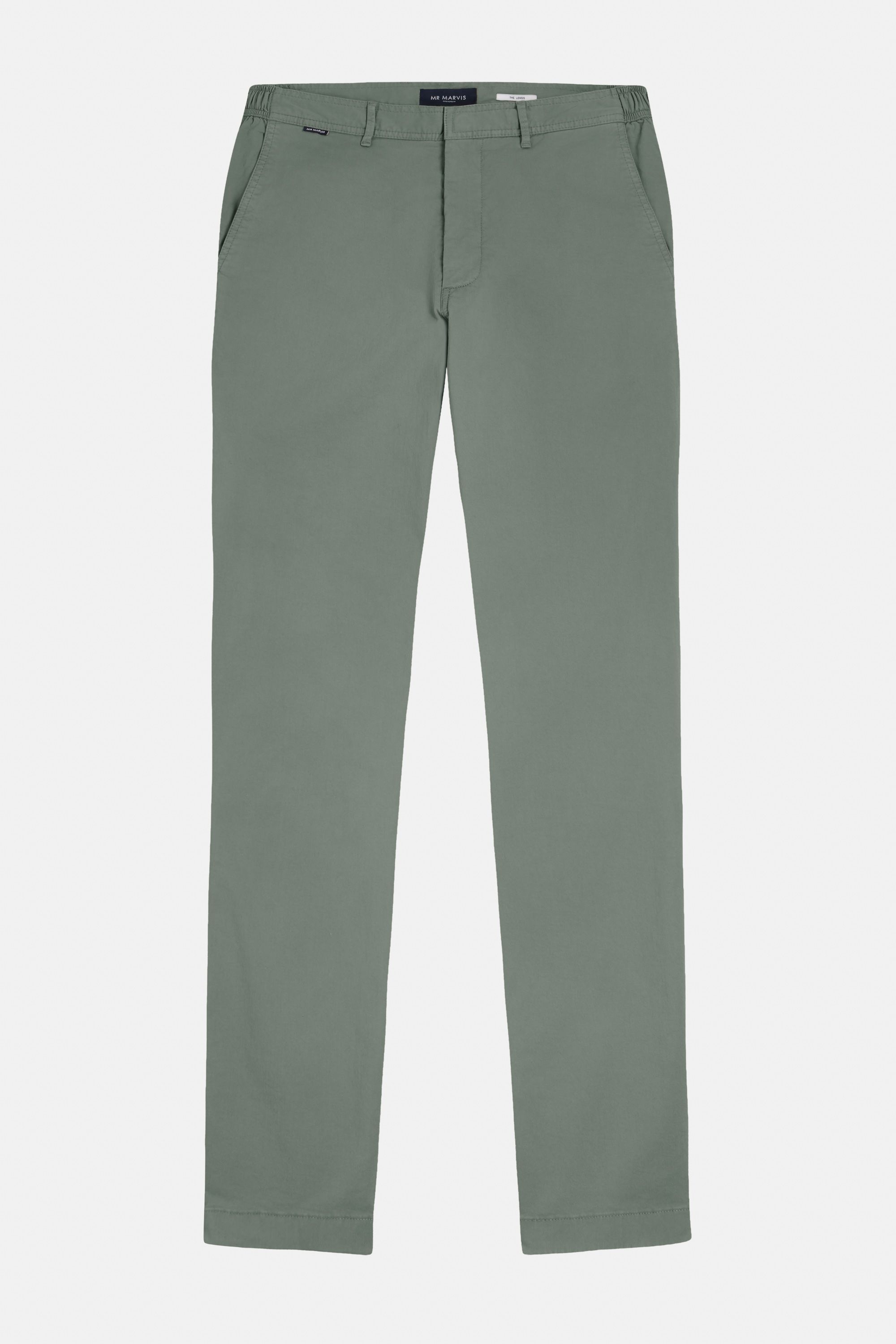 Mens stretch chinos with tailored fit in grey green