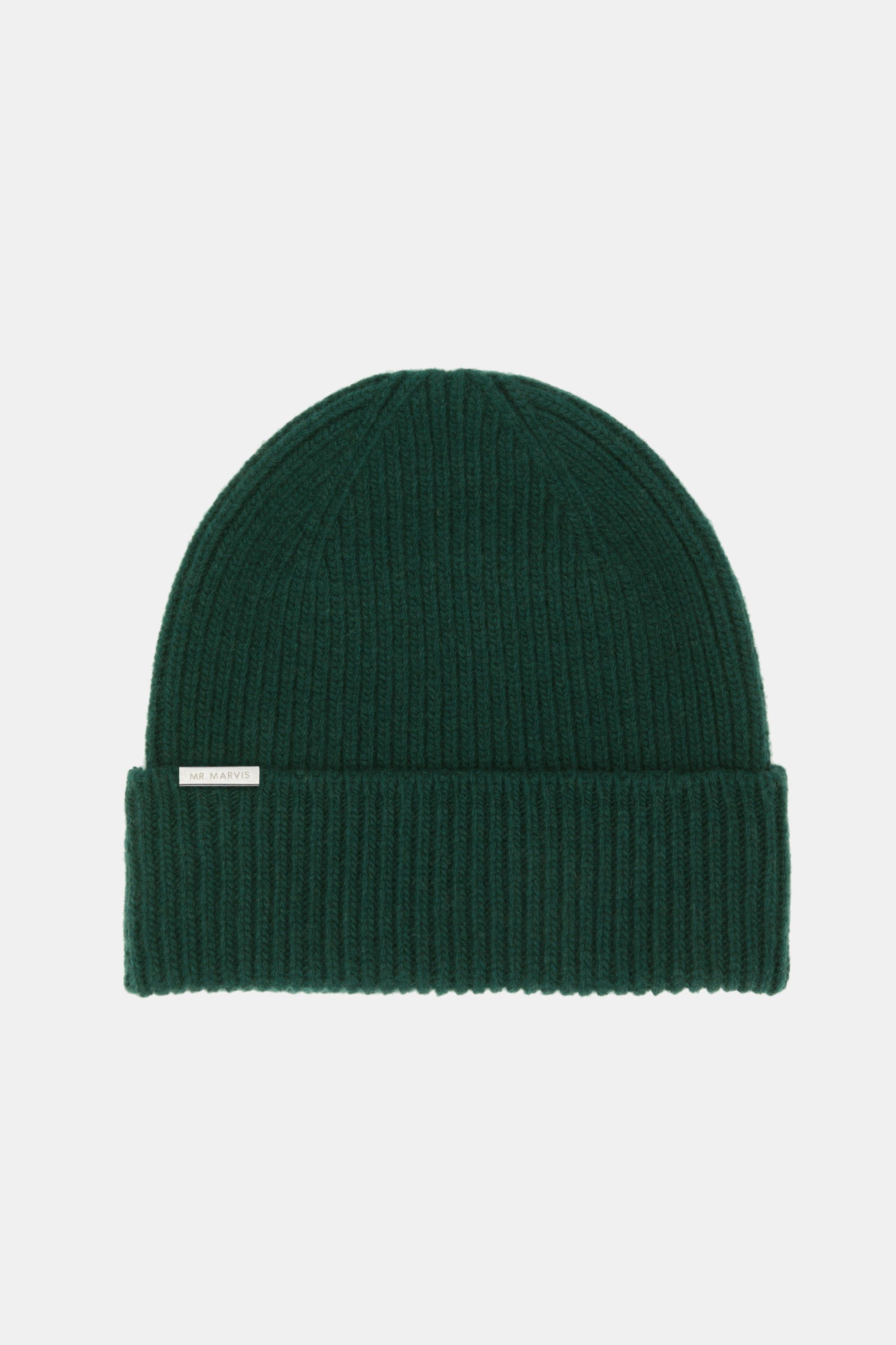 Mens beanie, ribbed-knit and woolblend in classic green