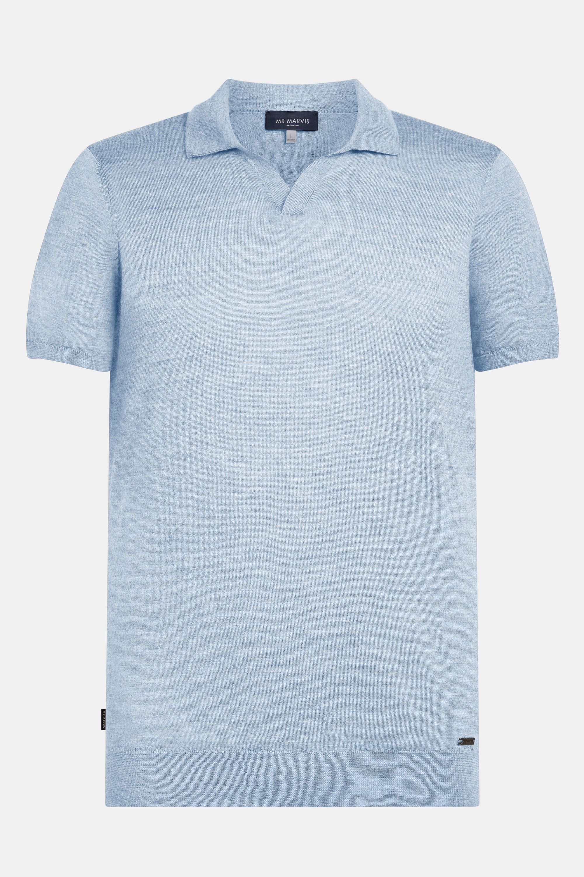 Mens buttonless polo from lightweight merino wool in light blue