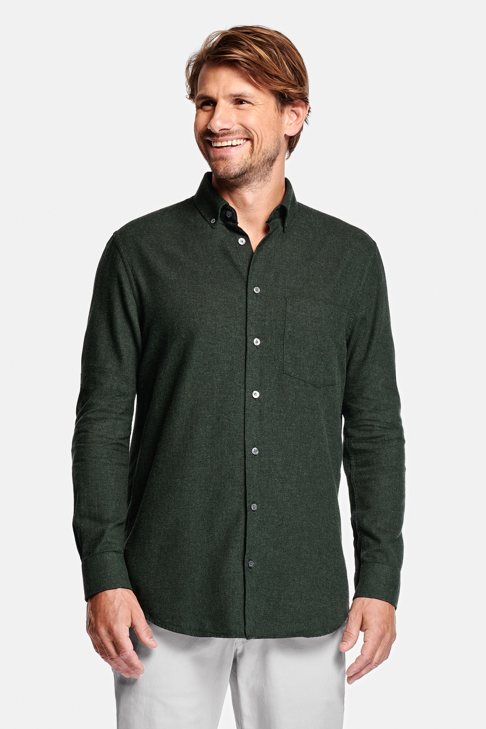 Chemise verte en flanelle épaisse - col italien Chemise verte en flanelle épaisse - col italien