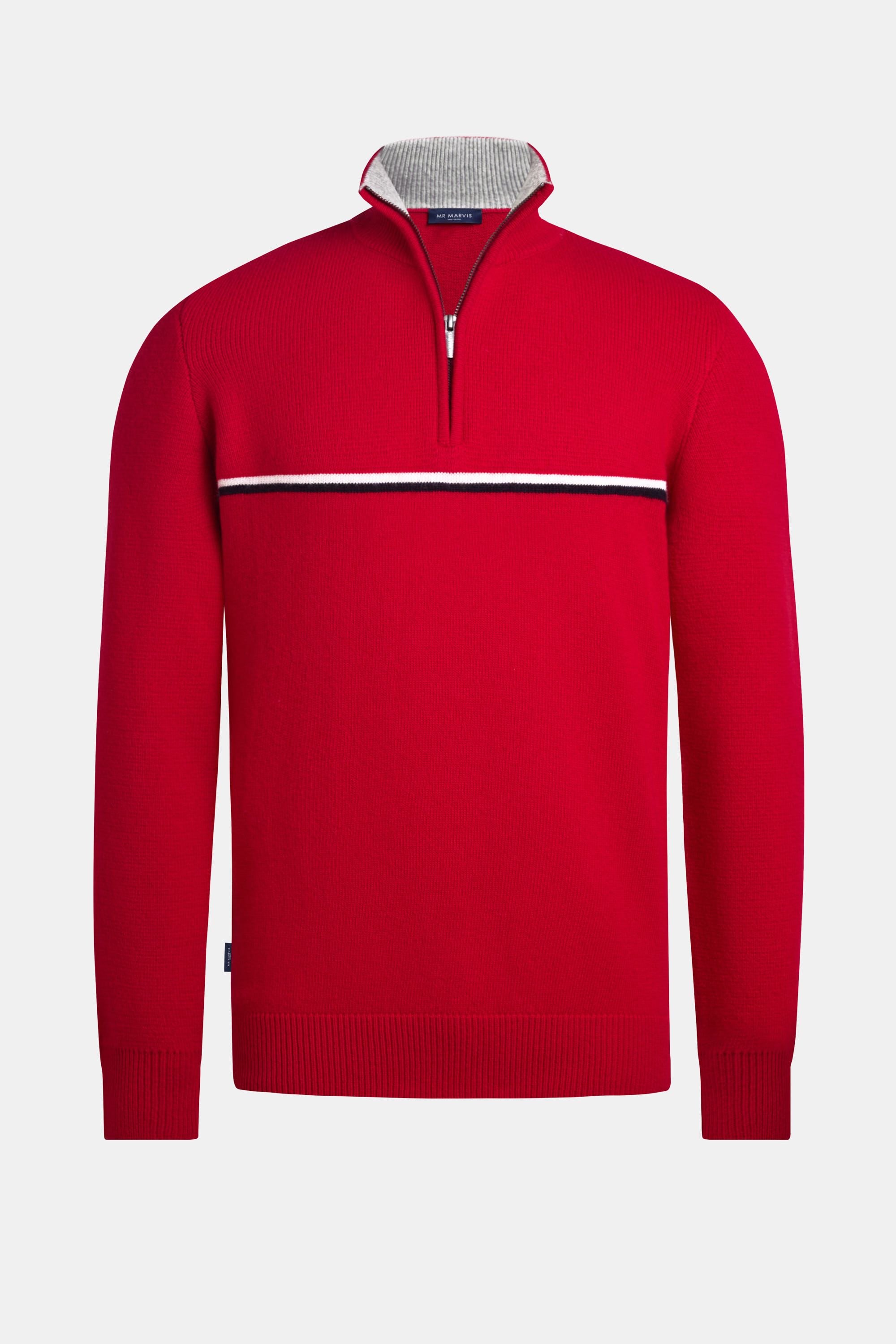 Heren retro trui met halve rits in rood gestreept