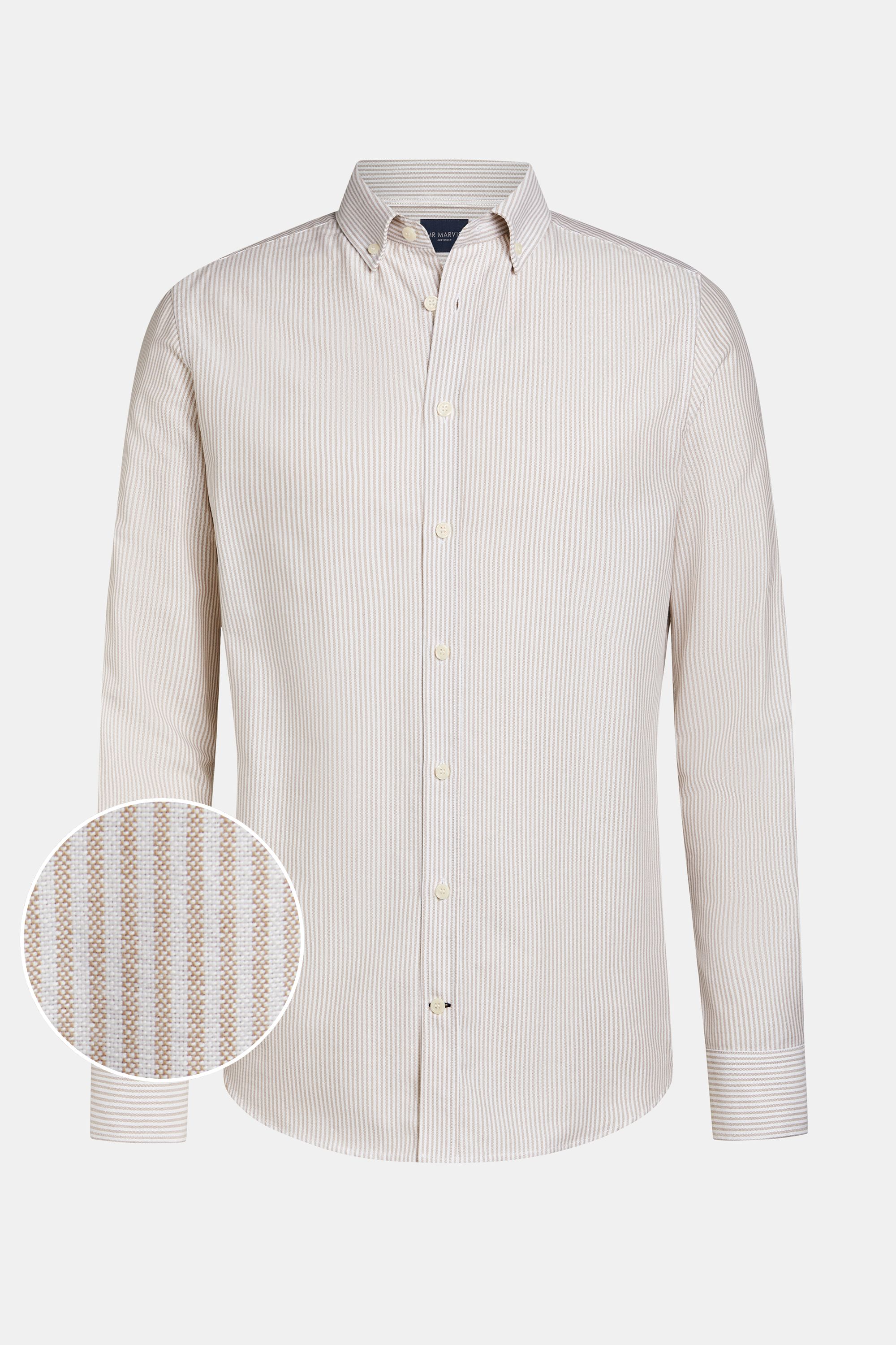 Mens button down oxford shirt with regular fit in beige & white striped