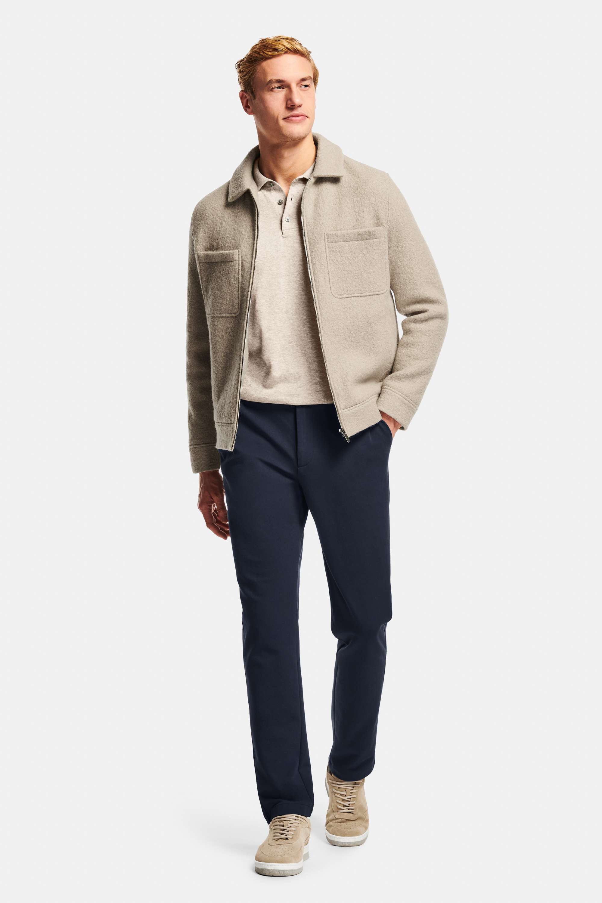Gazettes * The Polo Pullover, Baristas * The Wool Zip Shacket, Cosmics * The Easies, Baristas * The Suede Sneakers