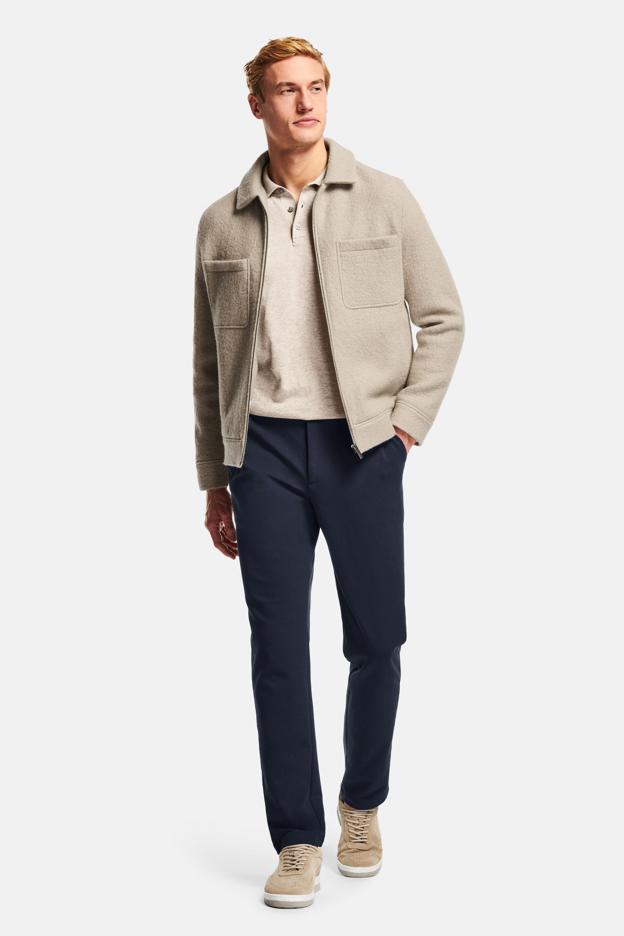 Gazettes * The Polo Pullover, Baristas * The Wool Zip Shacket, Cosmics * The Easies, Baristas * The Suede Sneakers