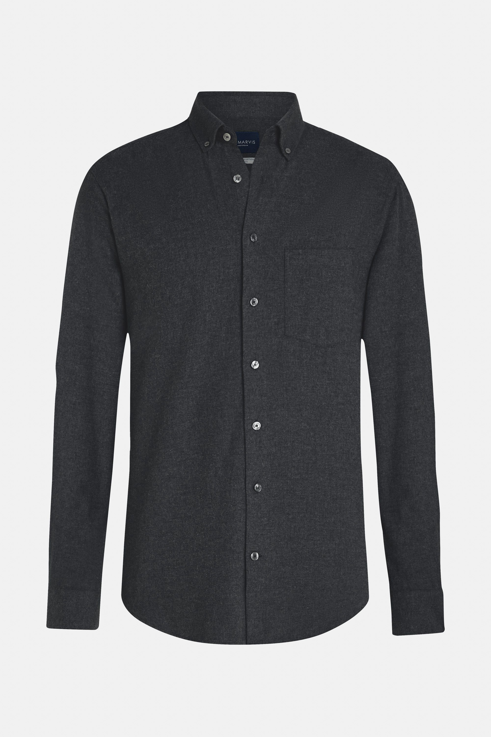 Mens flannel button down shirt with regular fit in dark grey